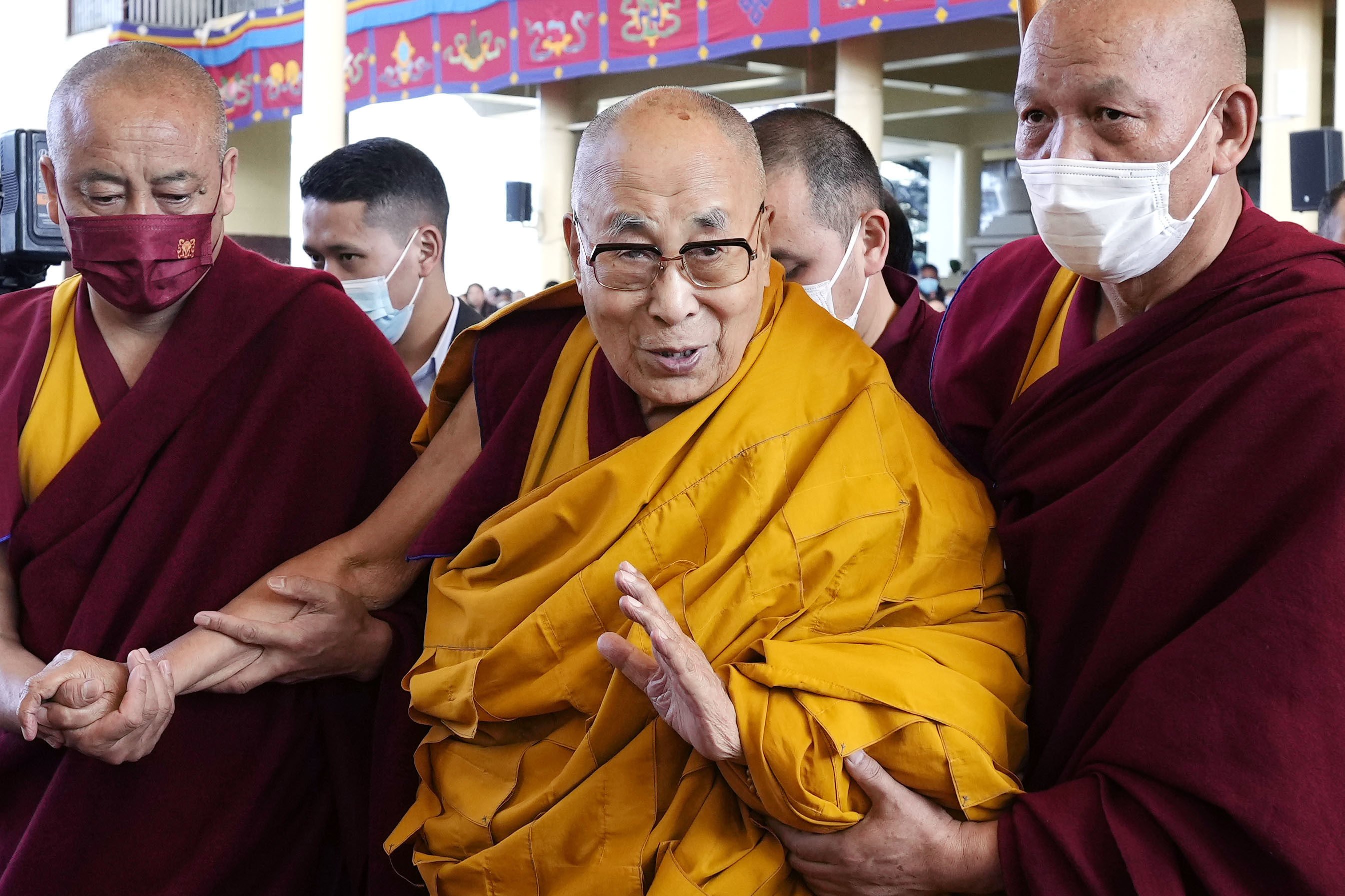 The Dalai Lama (centre) in the northern Indian city of Dharamsala. Photo: Kyodo