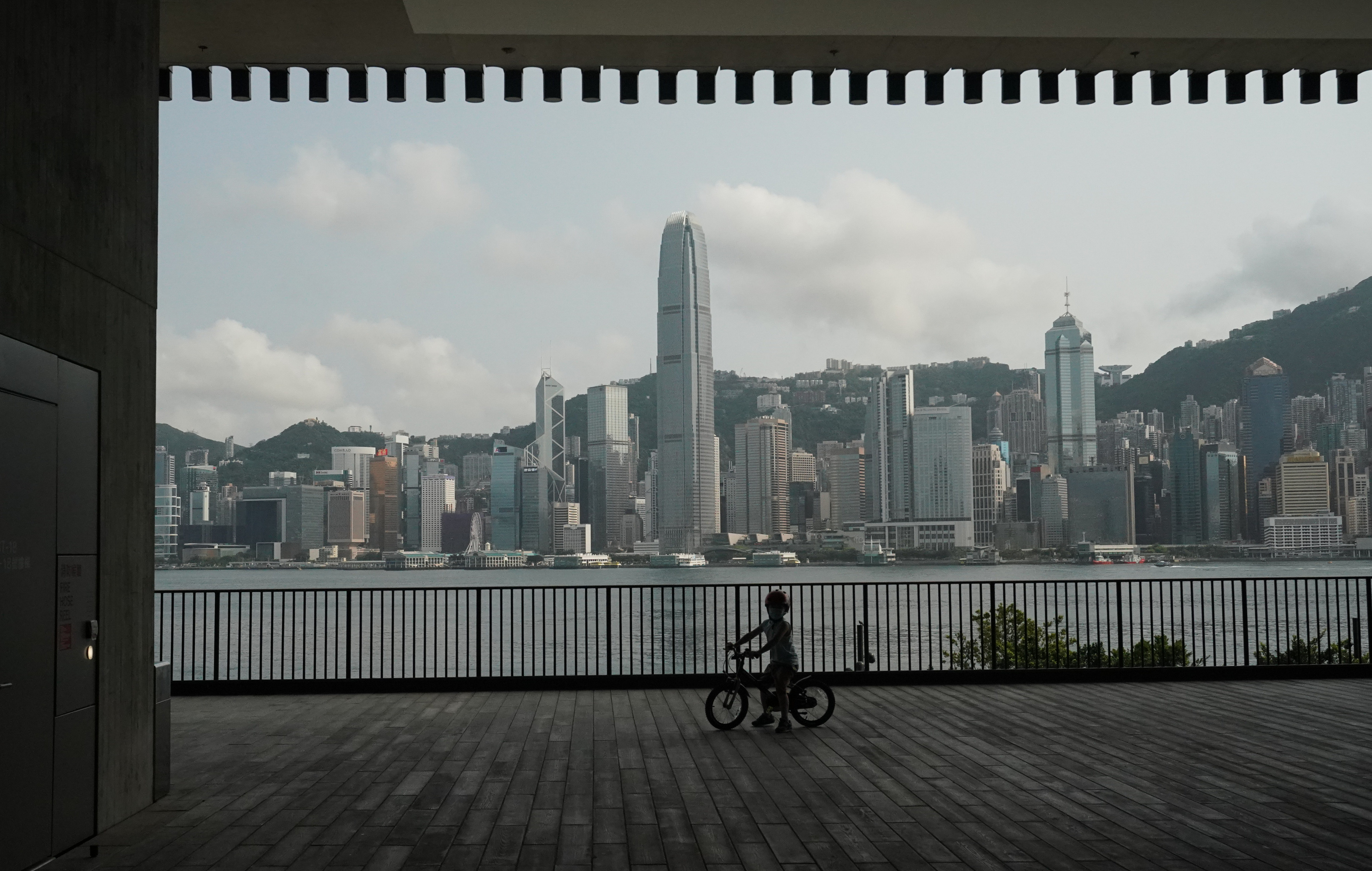 A child rides a bicycle in the West Kowloon Cultural District in April 2022. Photo: Felix Wong