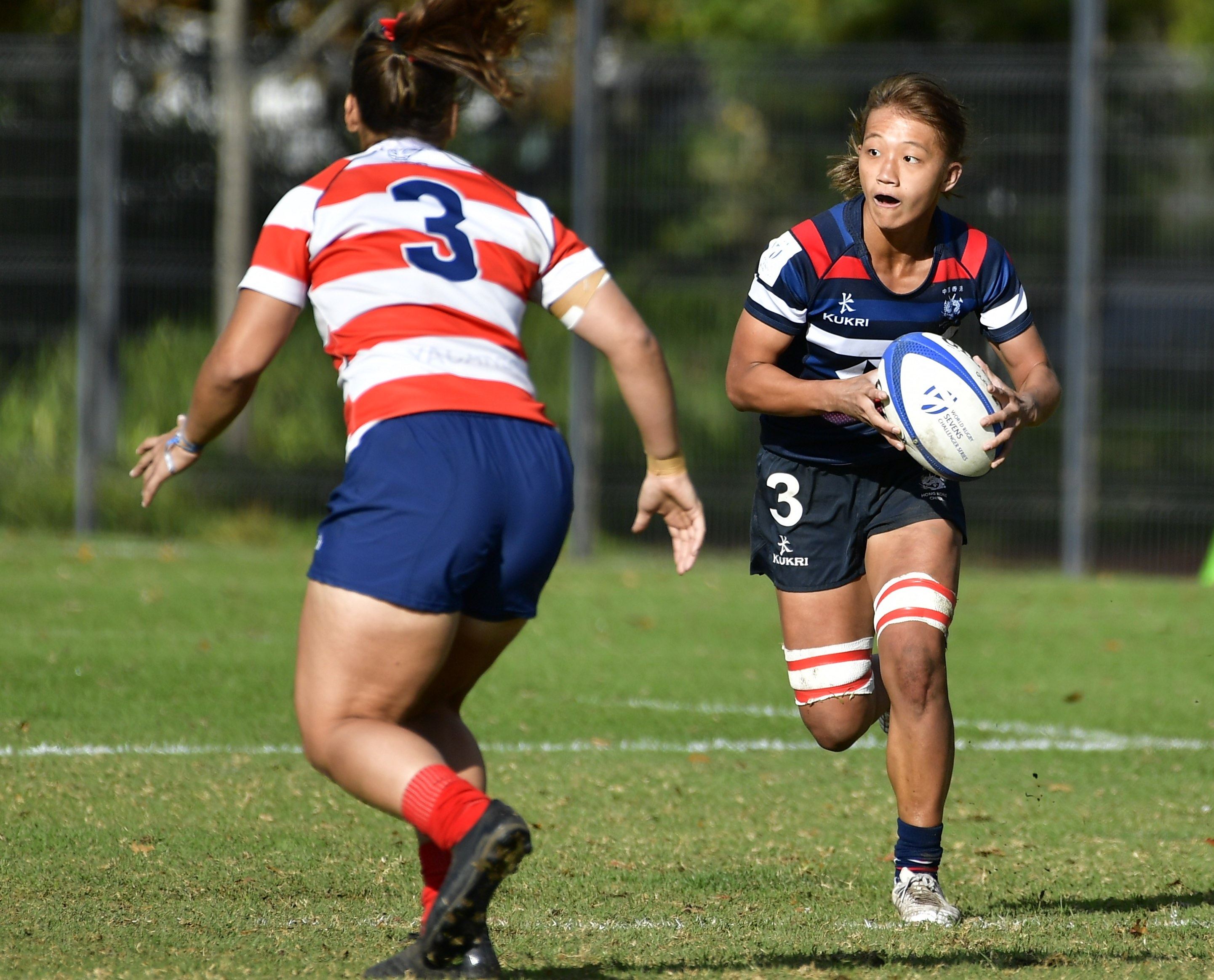 Maggie Au Yeung Sin-yi carries against Paraguay at the HSBC World Rugby Sevens Challenger Series tournament in Stellenbosch. Photo: Handout