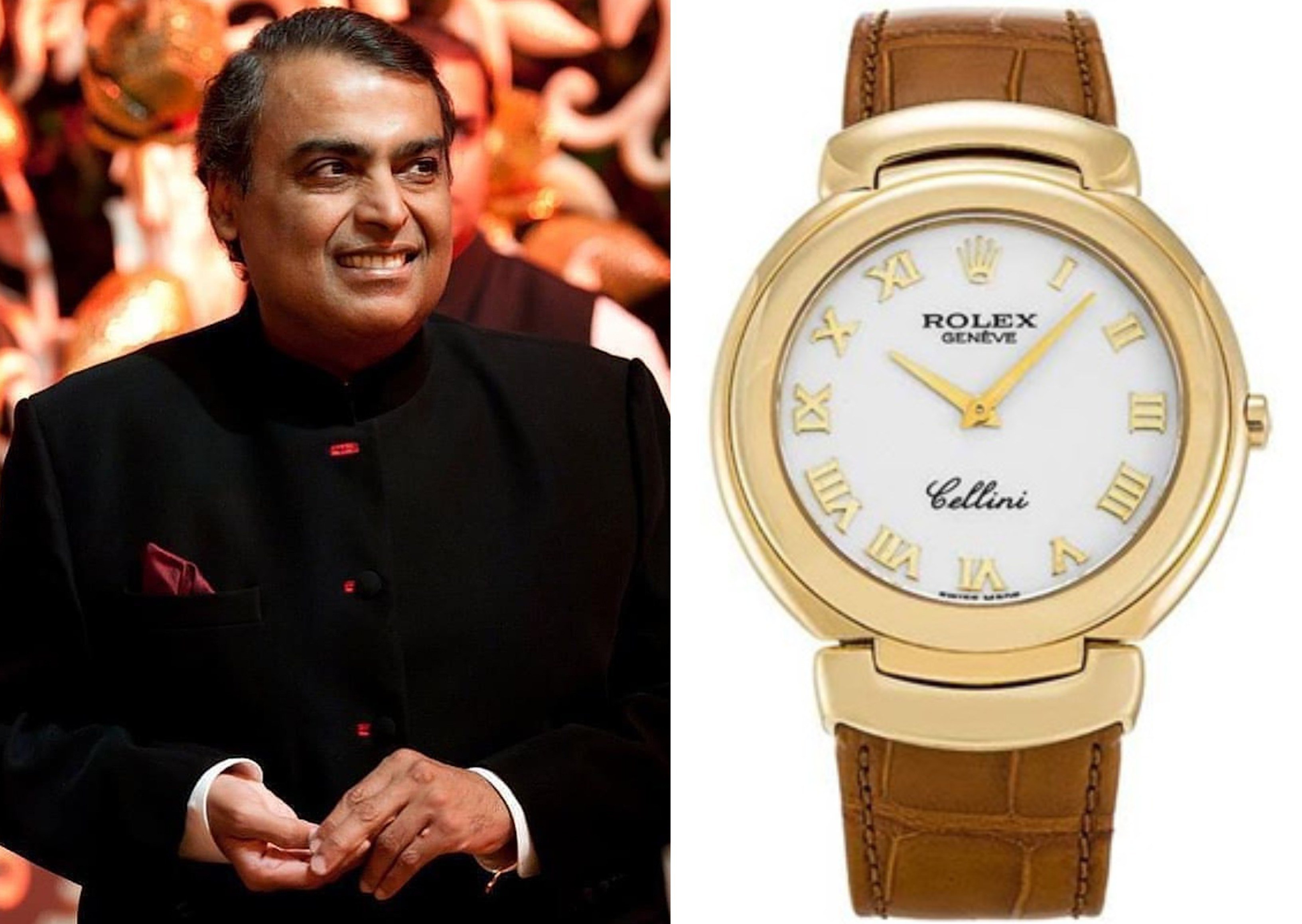 Mukesh Ambani was spotted wearing this US$8,000 ladies’ Cellini watch from Rolex. Photos: Swiss Watch Company, @mukesh.ambaniii/Instagram