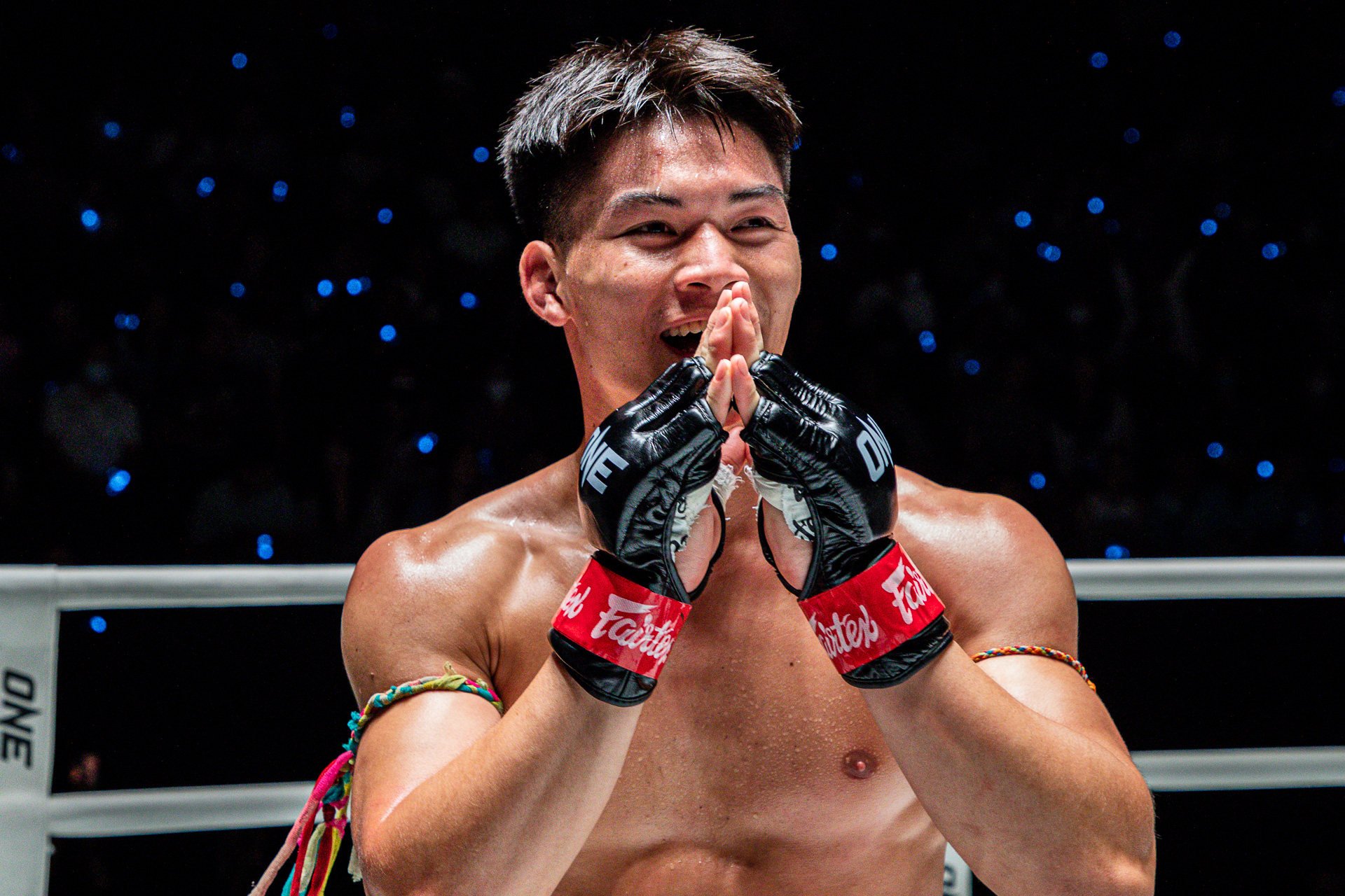 Rambolek Chor Ajalaboon reacts after winning a US$100,000 ONE Championship contract for a knockout of Zhang Chenglong at ONE Friday Fights 13 in Bangkok. Photos: ONE Championship. 