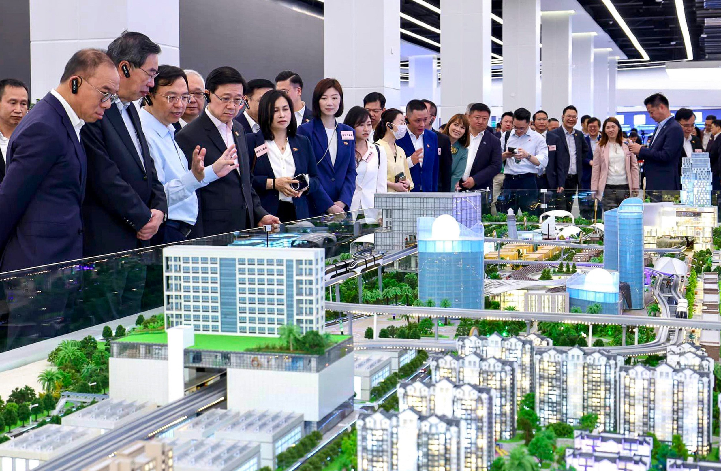 A delegation of top Hong Kong officials and lawmakers tour BYD headquarters in Shenzhen. Photo: Handout