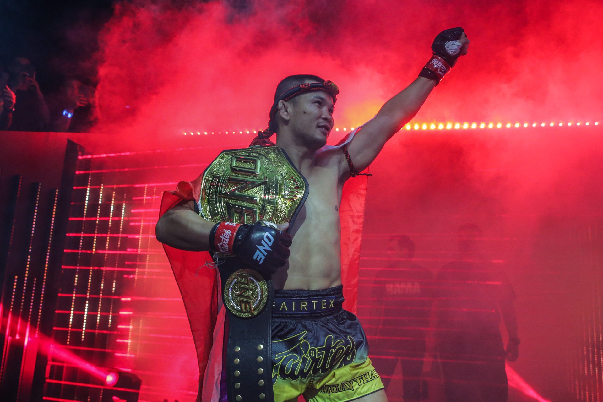 Nong-O Hama heads to the ring at Lumpinee Stadium to fight Jonathan Haggerty. Photos: ONE Championship