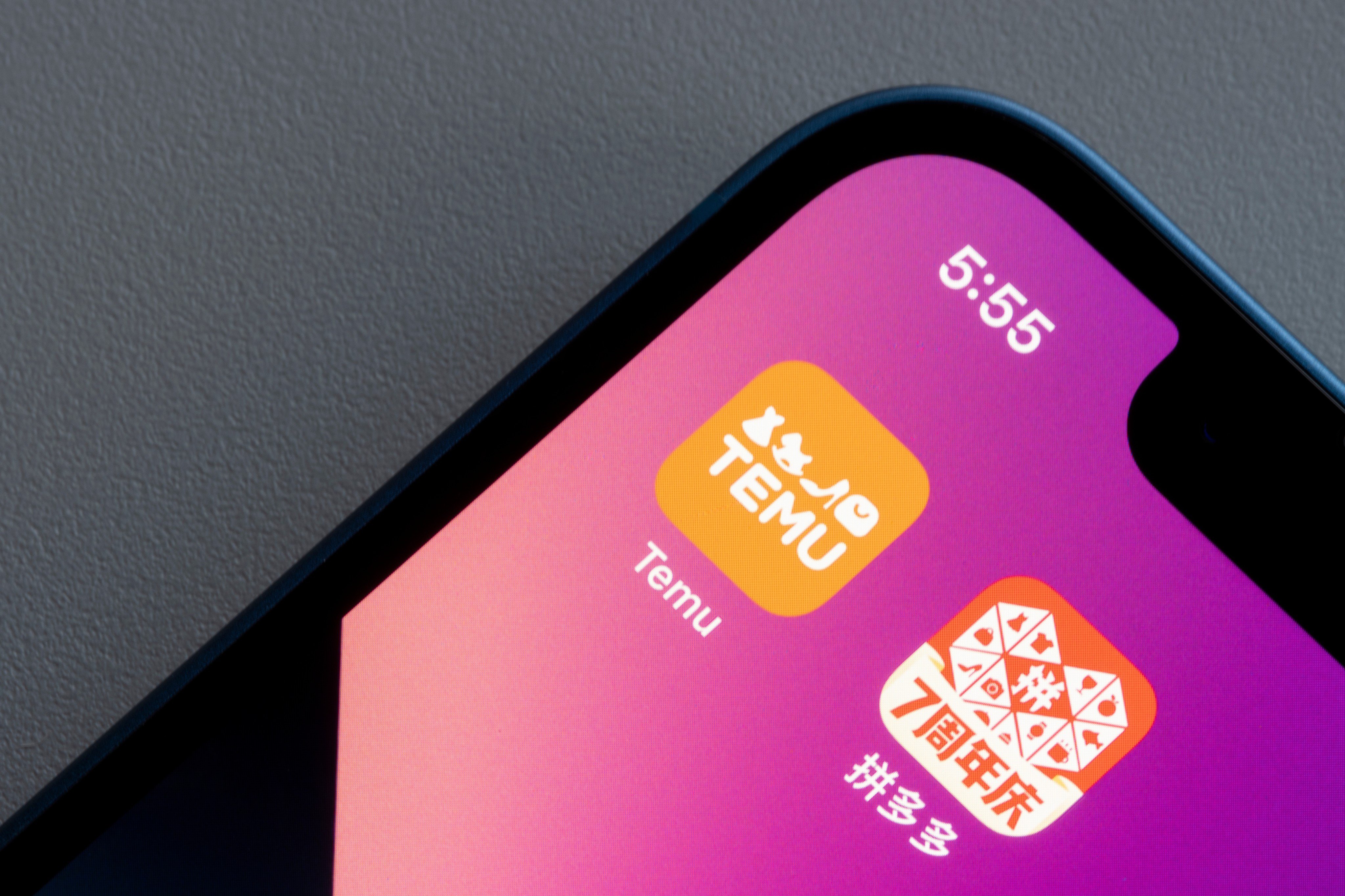 PDD Holdings’ Temu and sister app Pinduoduo seen on an iPhone on October 20, 2022. Photo: Shutterstock