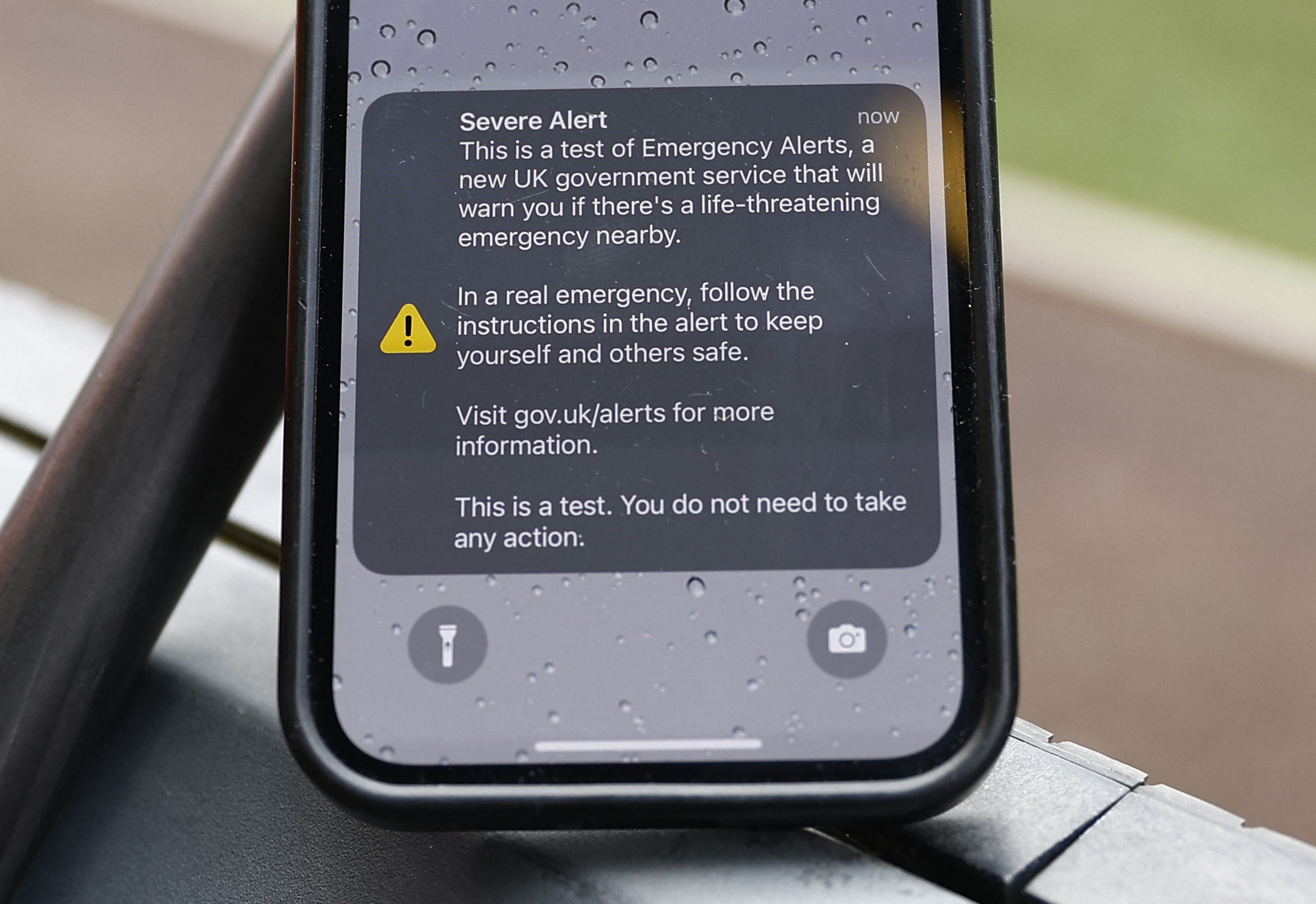 The test emergency alert message sent to mobile phones in Britain on Sunday. Photo: Reuters