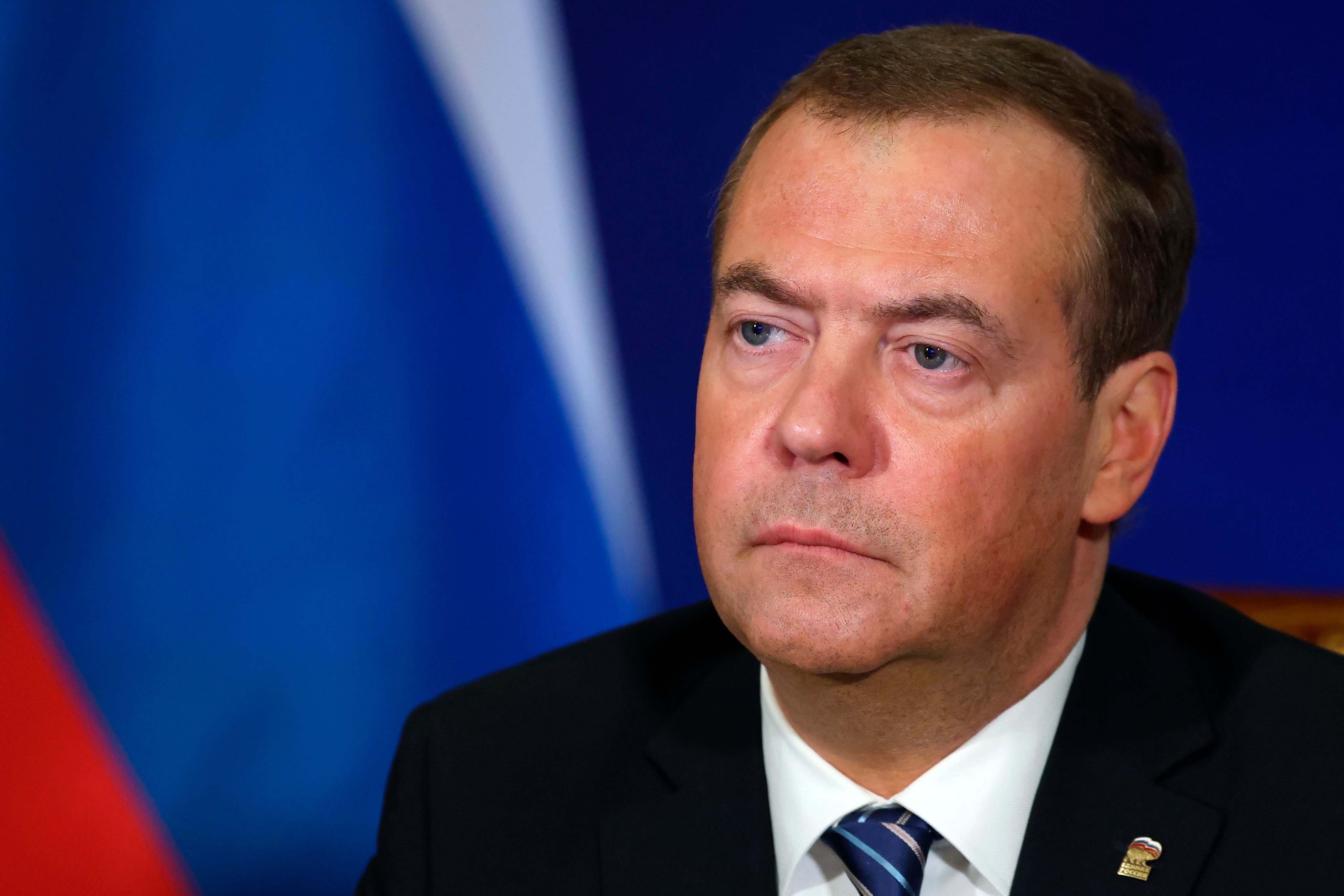 Former Russian President Dmitry Medvedev said “The world is sick and quite probably is on the verge of a new world war,”. Photo: Pool via AP