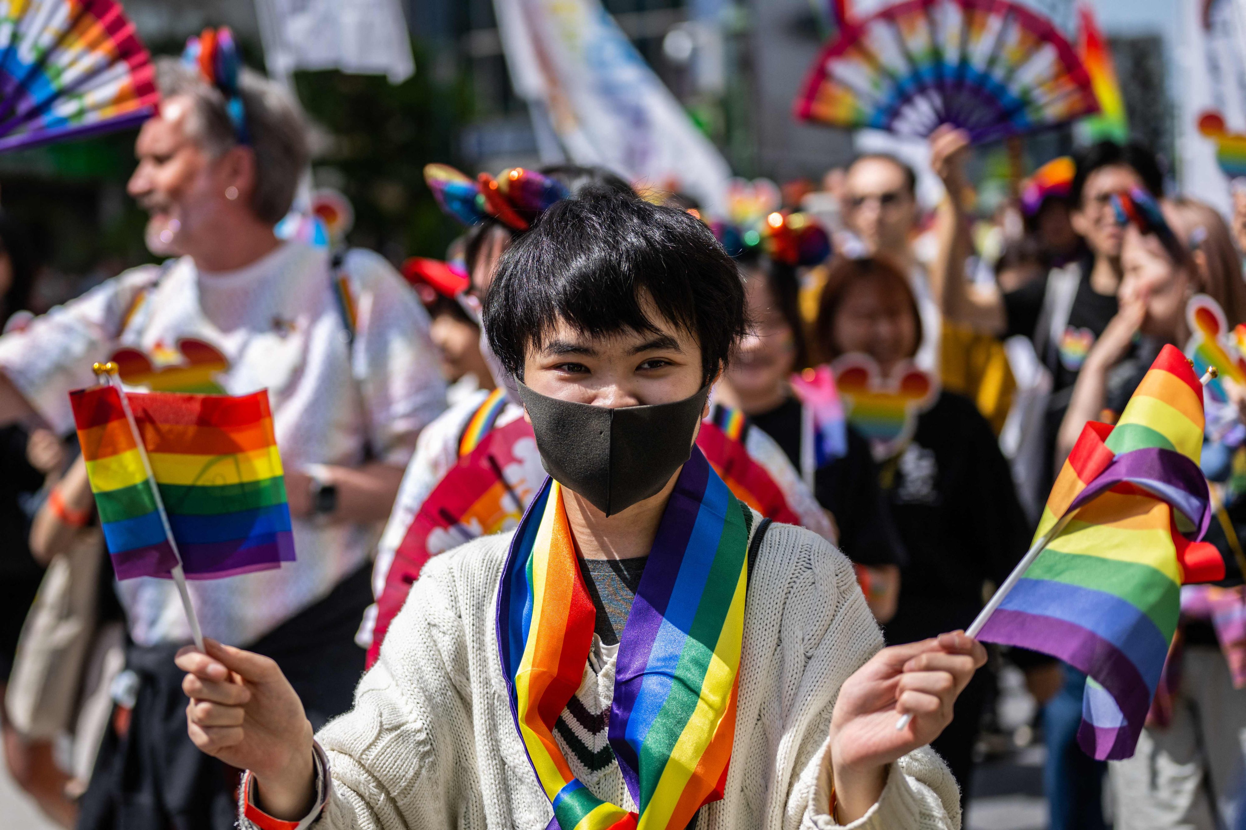 A participant attends the Tokyo Rainbow Pride 2023 Parade in Tokyo on April 23, 2023, to show support for members of the LGBT community. Photo: AFP