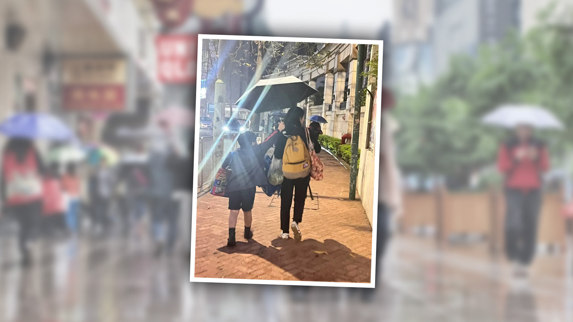 A touching photo of a young Hong Kong boy struggling to protect an adult from the rain with an umbrella which was posted on a mainland social media platform has prompted people to reflect on how the city raises its children. Photo: SCMP composite/Xiaohongshu