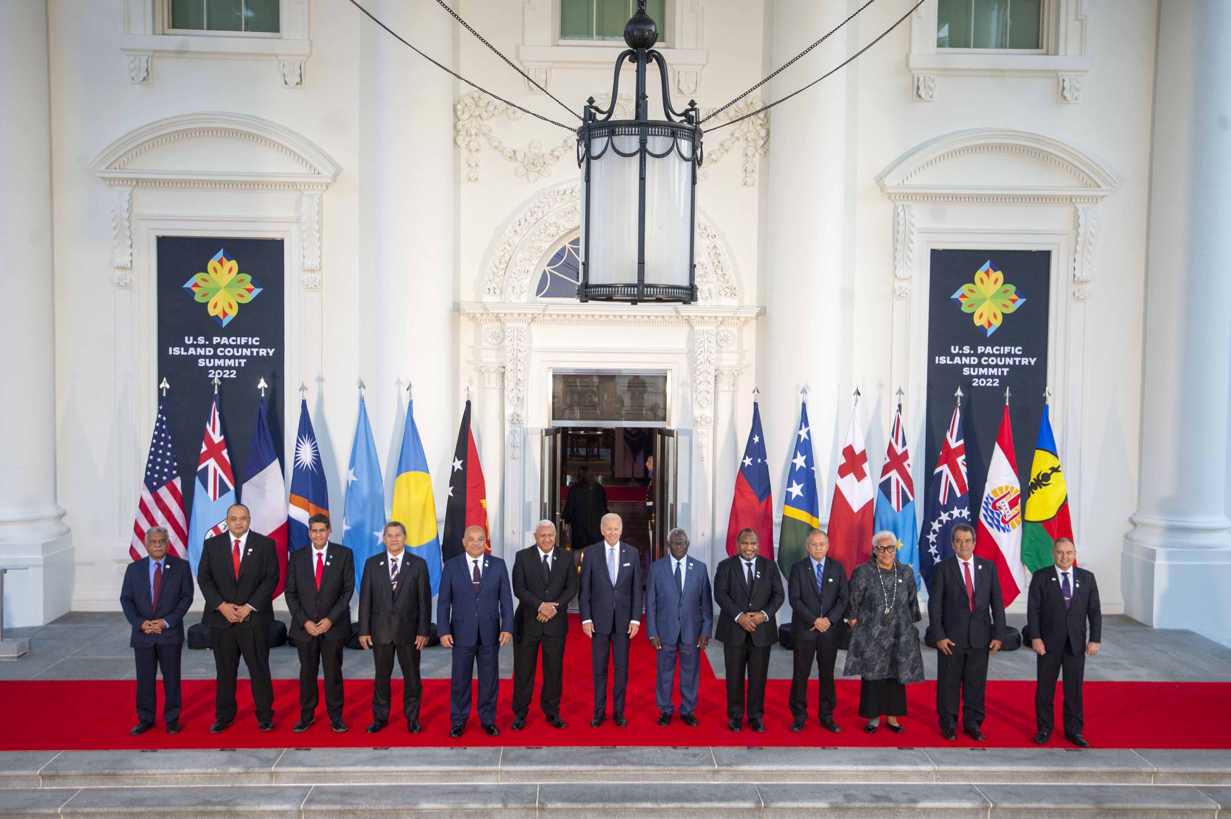 US President Joe Biden, centre, and Pacific Island leaders during the US-Pacific Island Country Summit at the White House on September 29, 2022.  Photo: UPI/Bloomberg