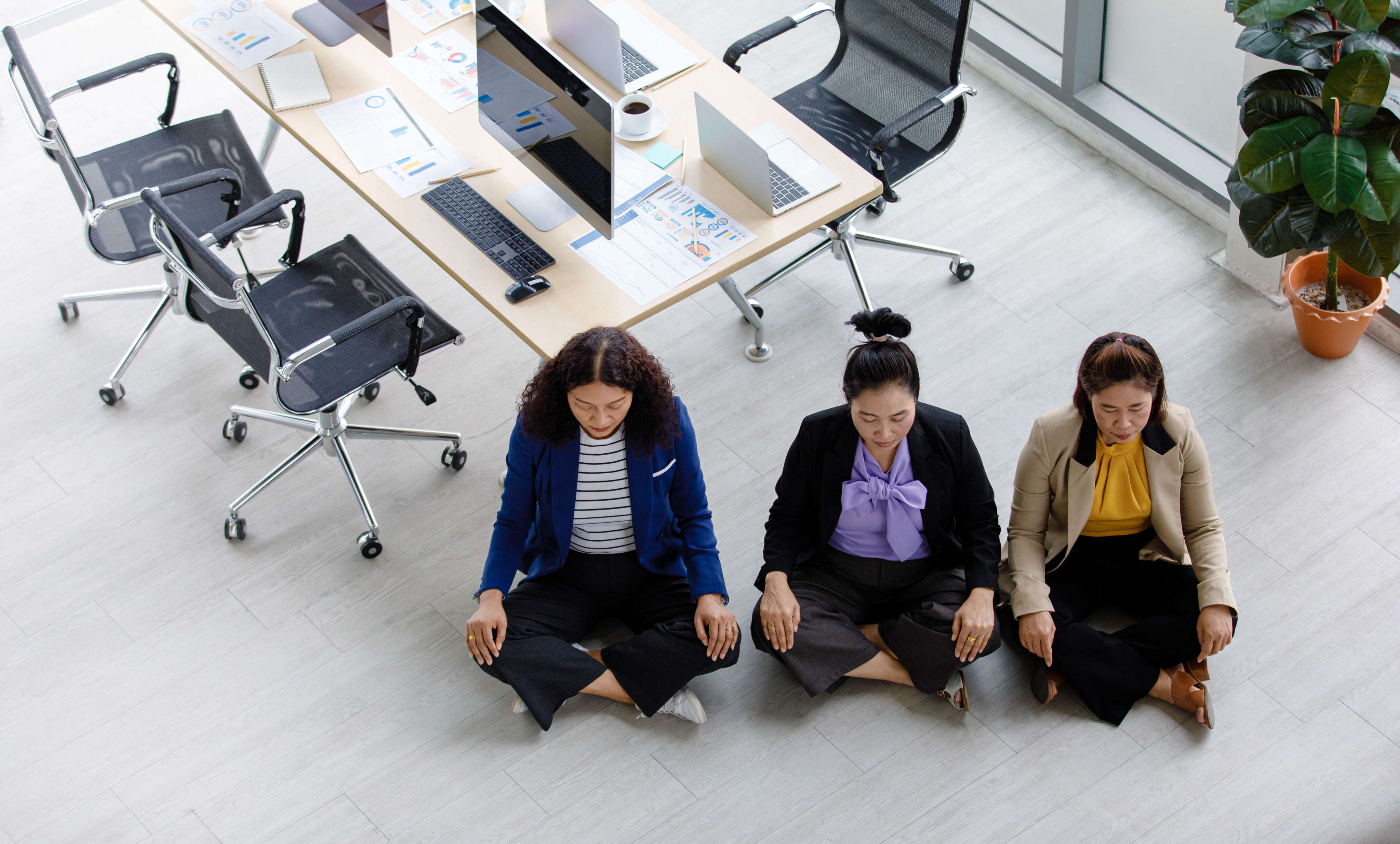 Companies are incorporating wellness features such as de-stressing areas, height-adjustable desks, indoor air quality monitoring, meditation rooms and even on-site coffee bars with baristas. Photo: Shutterstock