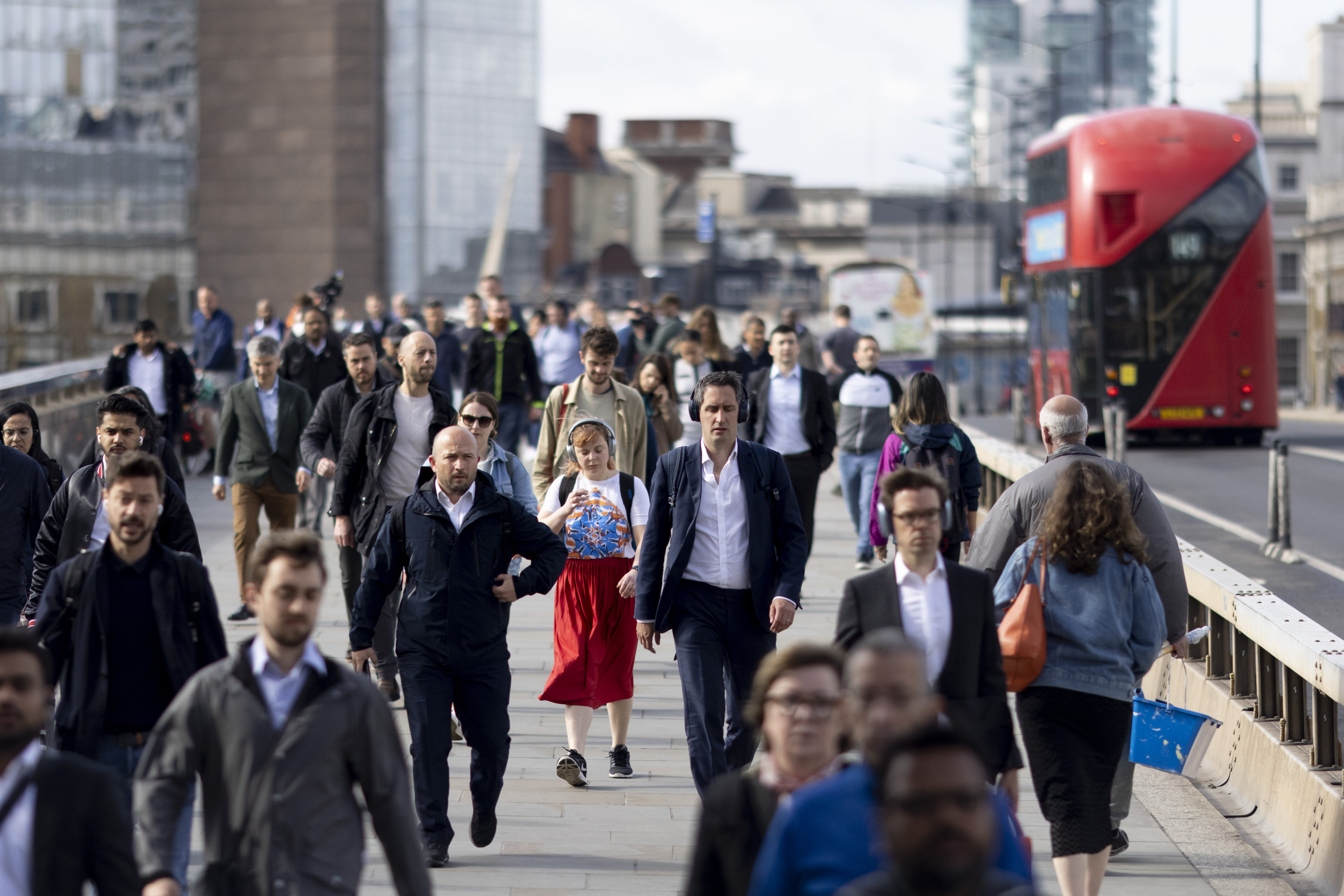 Morning commuters on London Bridge in the City of London on May 16 last year. Europe still maintains an edge in some industries, such as finance. Photo: Bloomberg