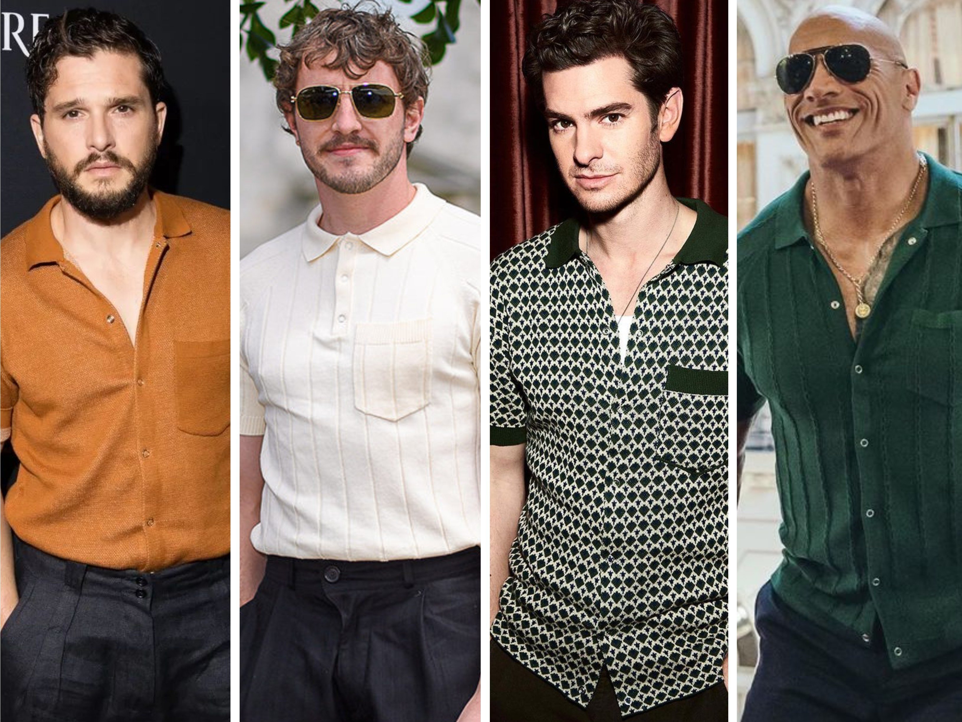 Kit Harrington, Paul Mescal, Andrew Garfield and Dwayne Johnson have all been seen in a Percival polo shirt – but they all wore it very differently. Photos: @percival_menswear, @britishgq, @thisisamandaw, @bestoftorontonet/Instagram