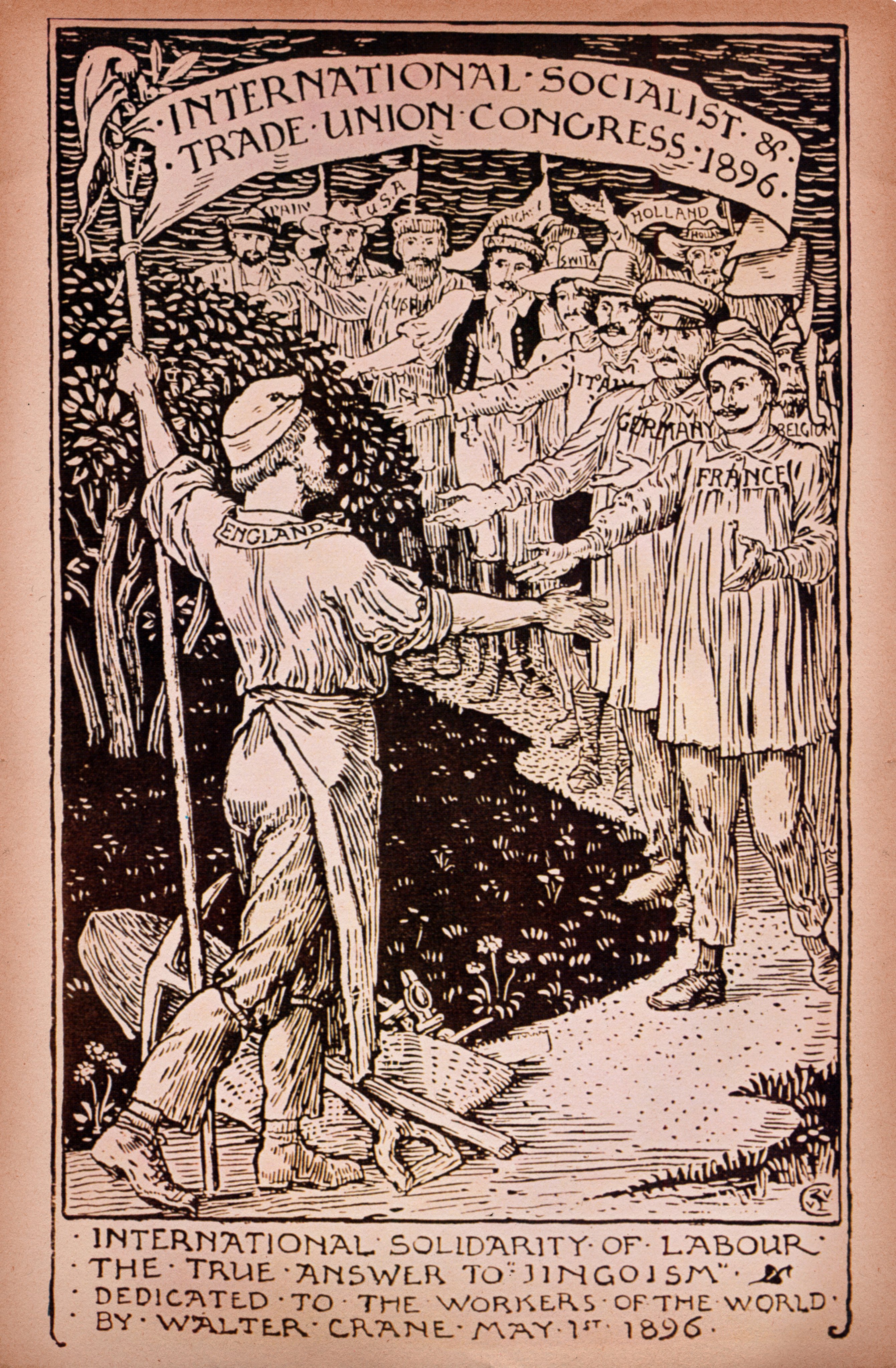 A poster by Walter Crane for the International Socialist Trade Union Congress 1896. Labour movements arose in 19th century Europe and North America, two centuries after organised labour emerged in imperial China. Photo: Getty Images