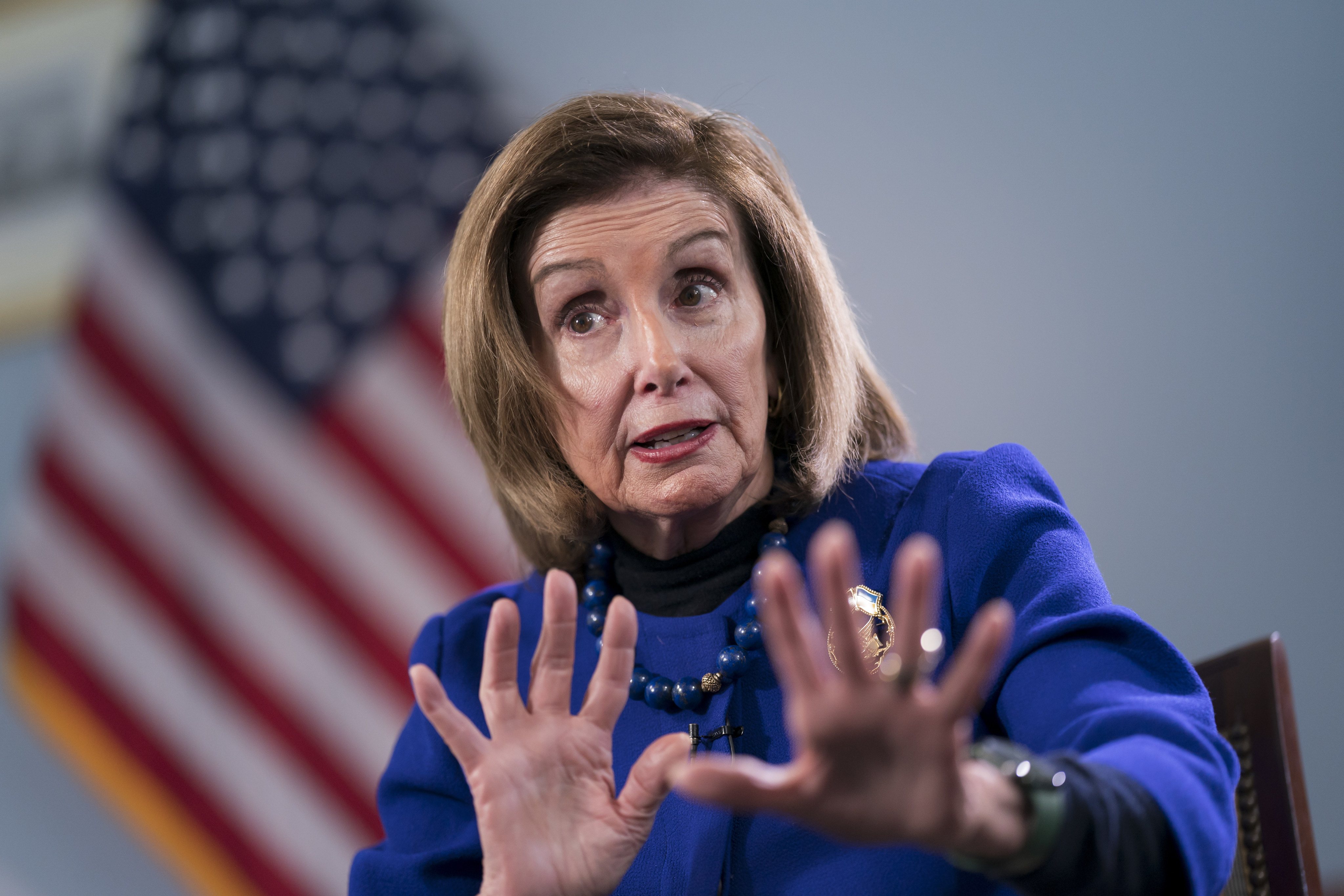 Former House Speaker Nancy Pelosi, talks about her visit to Ukraine a year ago. Photo: AP
