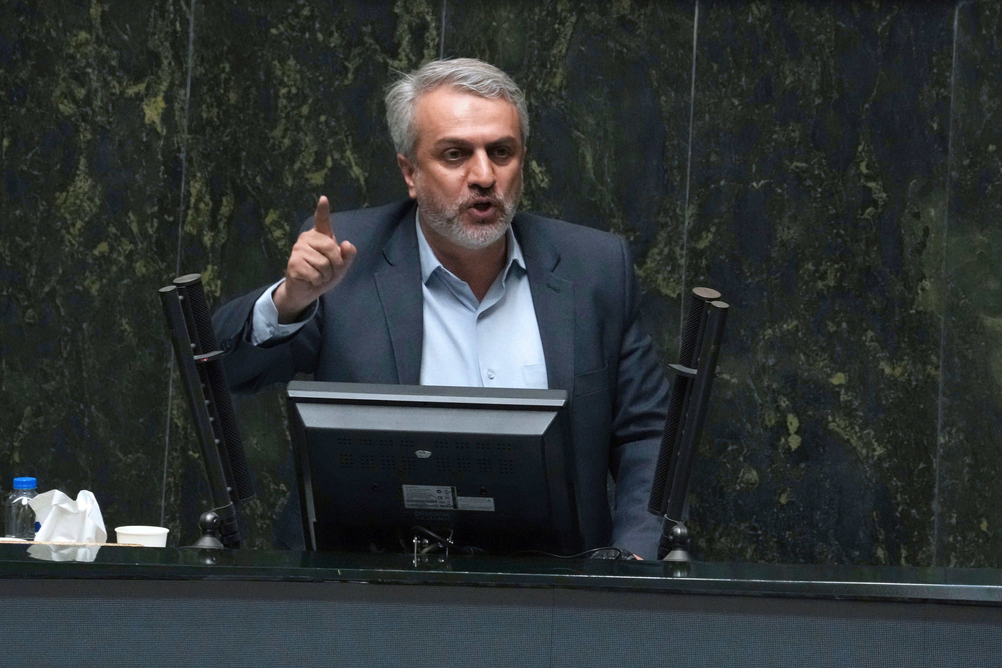 Iranian Industry Minister Reza Fatemi Amin in Parliament as MPs voted to fire him over alleged mismanagement amid widespread dissatisfaction with the government. Photo: AP