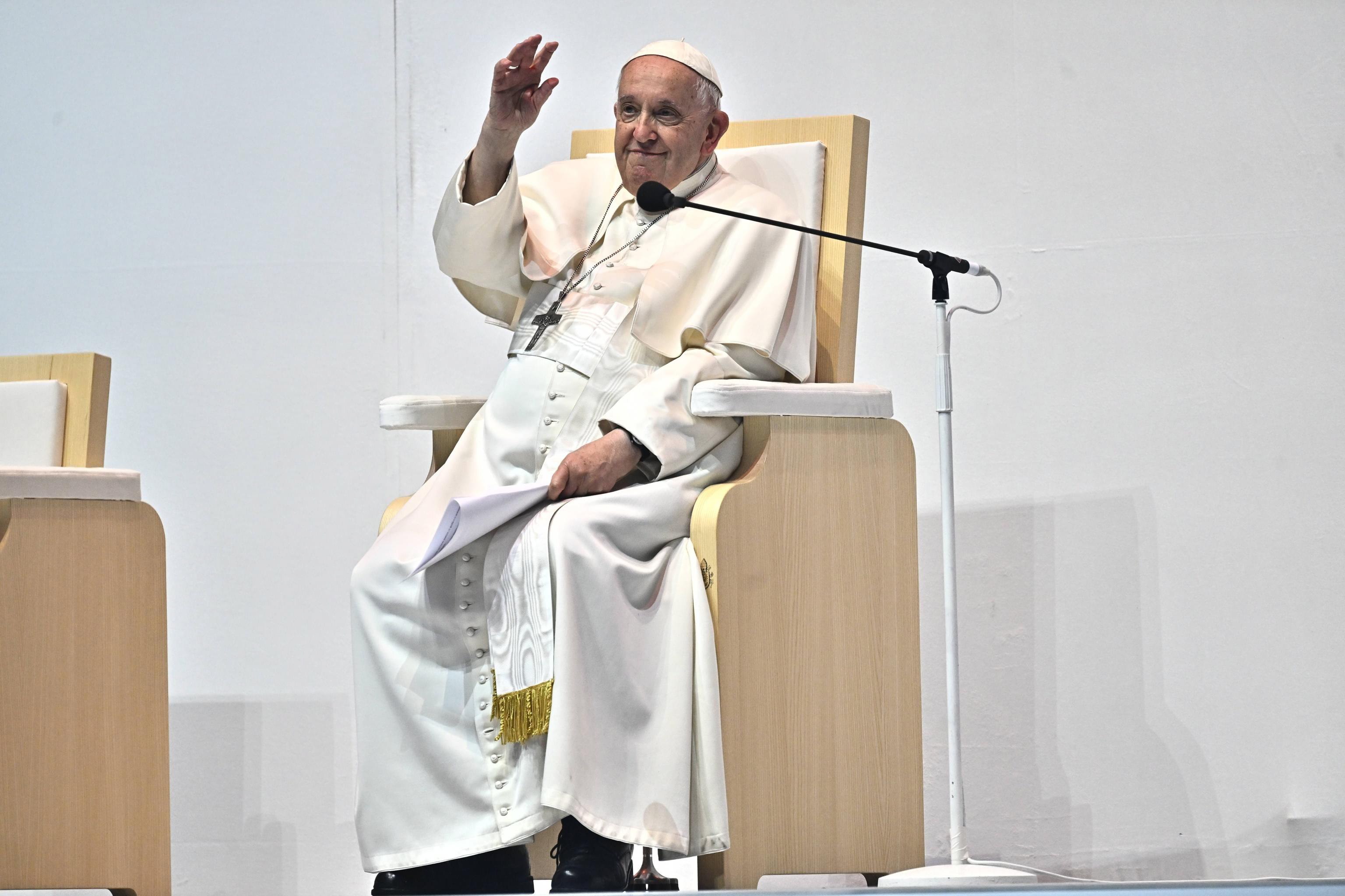 Pope Francis in the Papp Laszlo Budapest Sports Arena in Budapest, Hungary on Saturday. Photo: EPA-EFE