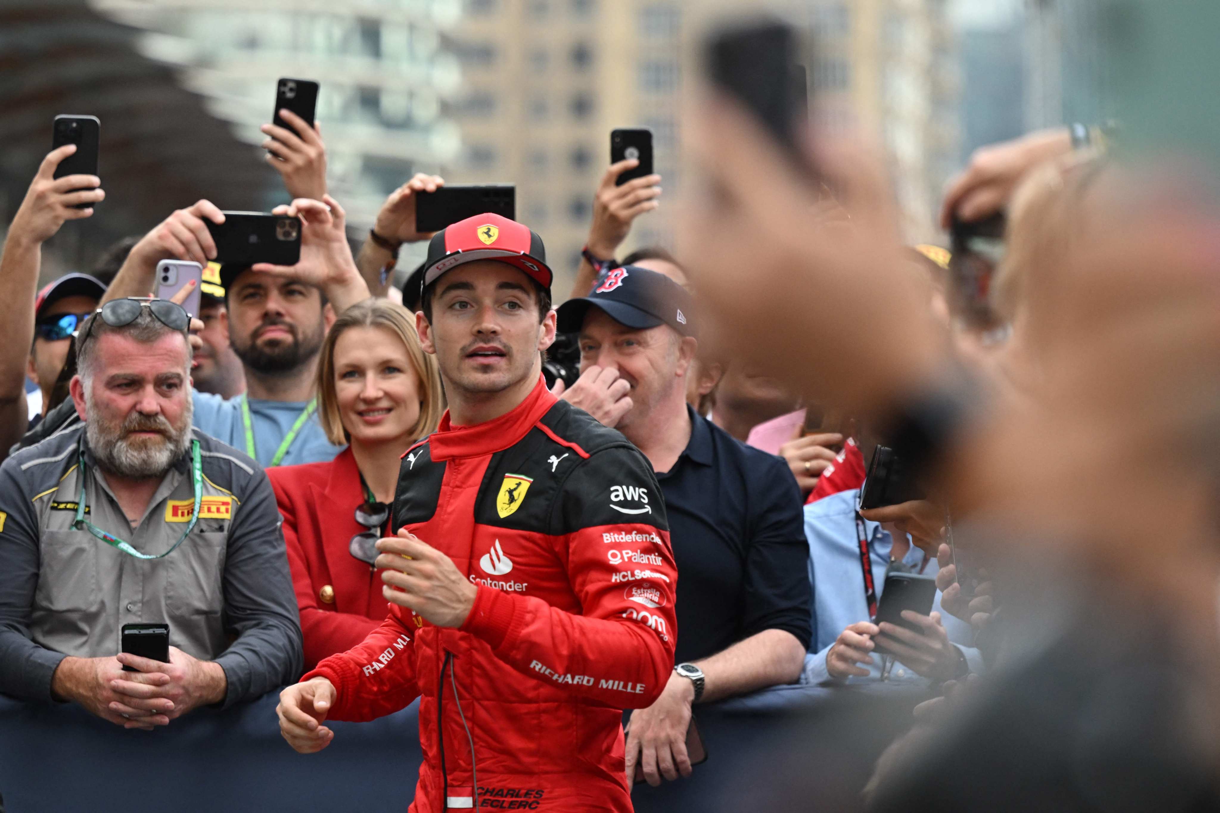 Ferrari’s Charles Leclerc looks on after the Azerbaijan Grand Prix. Photo: AFP