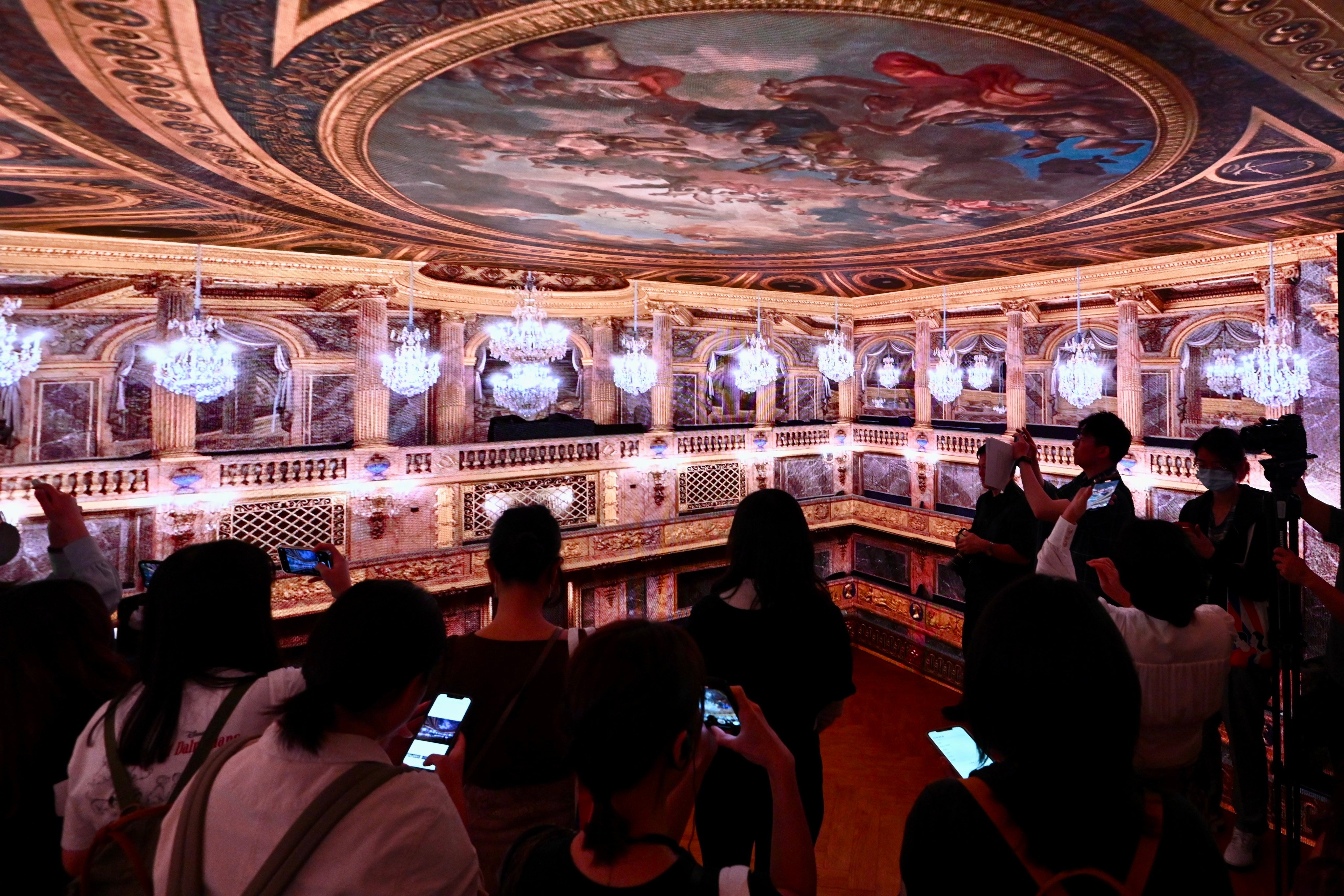 An LED projection of the Hall of Mirrors at France’s Palace of Versailles is displayed at the “Virtually Versailles” experience at the Hong Kong Heritage Museum. Photo: Hong Kong Heritage Museum
