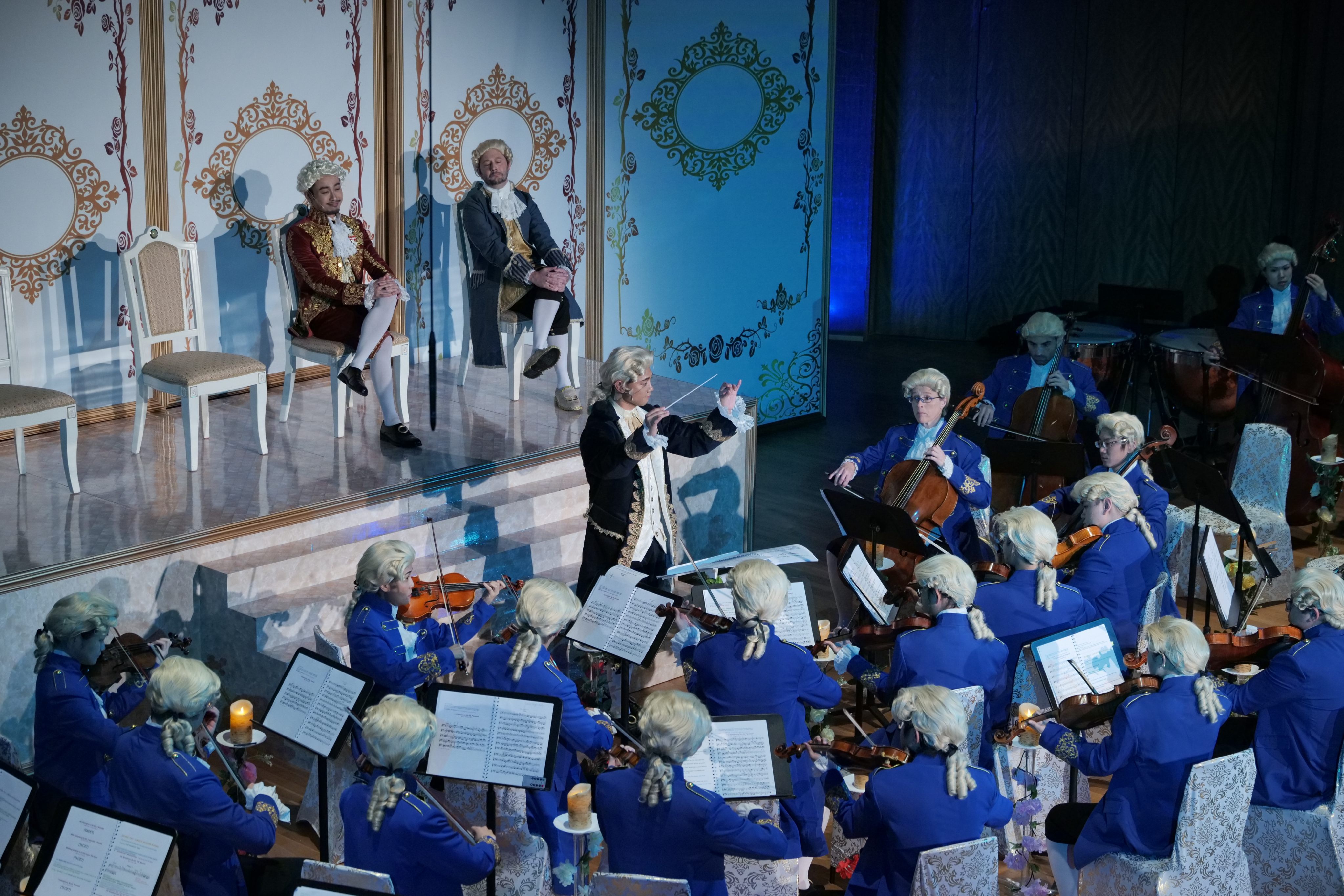 Bewigged and in blue frock coats - as the musicians of Joseph Haydn’s employer Prince Esterhazy’s court orchestra were - players of the City Chamber Orchestra of Hong Kong perform music by the Austrian composer under the baton of Philip Chu as Haydn. Photo: CCOHK