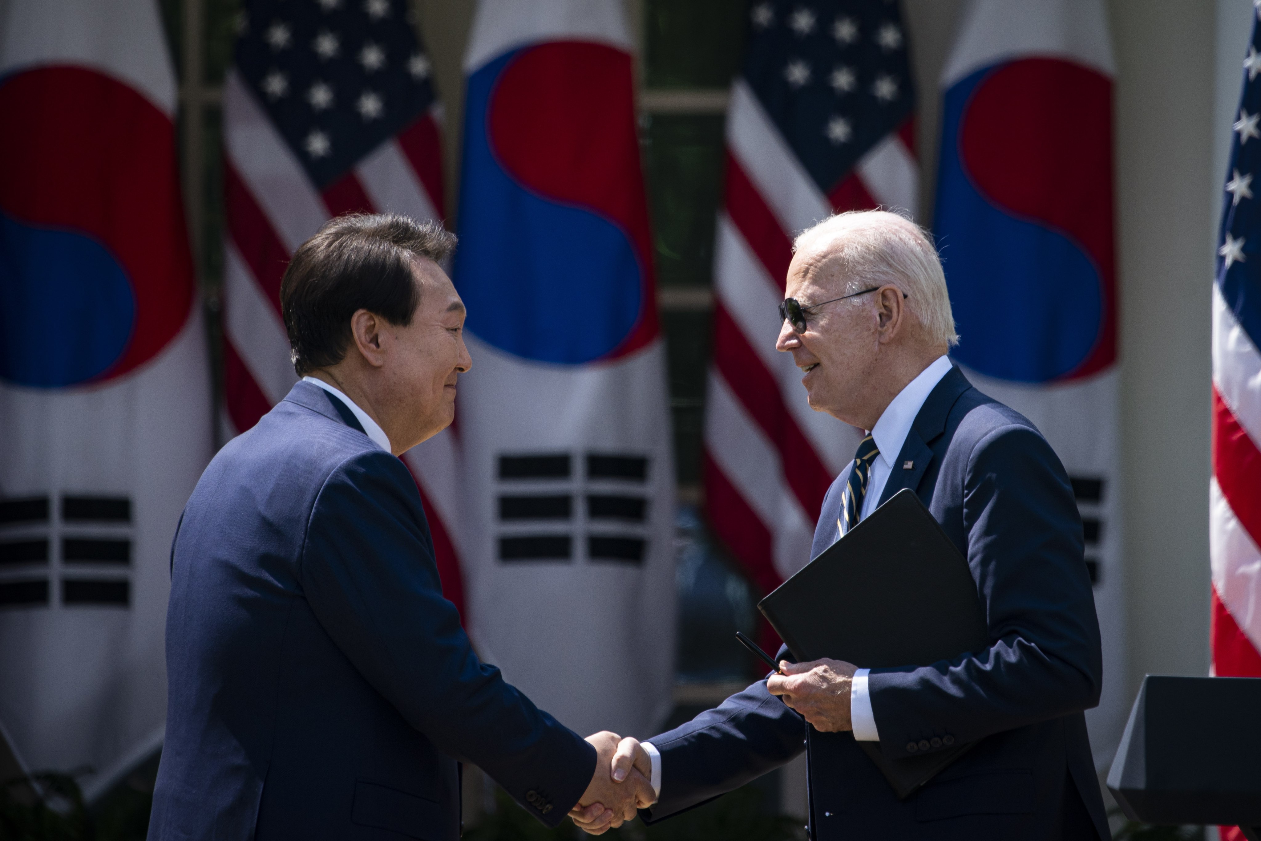 US President Joe Biden also pledged to involve bilateral presidential consultations in the event of a North Korean nuclear attack and the establishment of a nuclear consultative group during South Korean Presiden Yoon Suk-yeol’s five-day state visit to the US. Photo: EPA-EFE