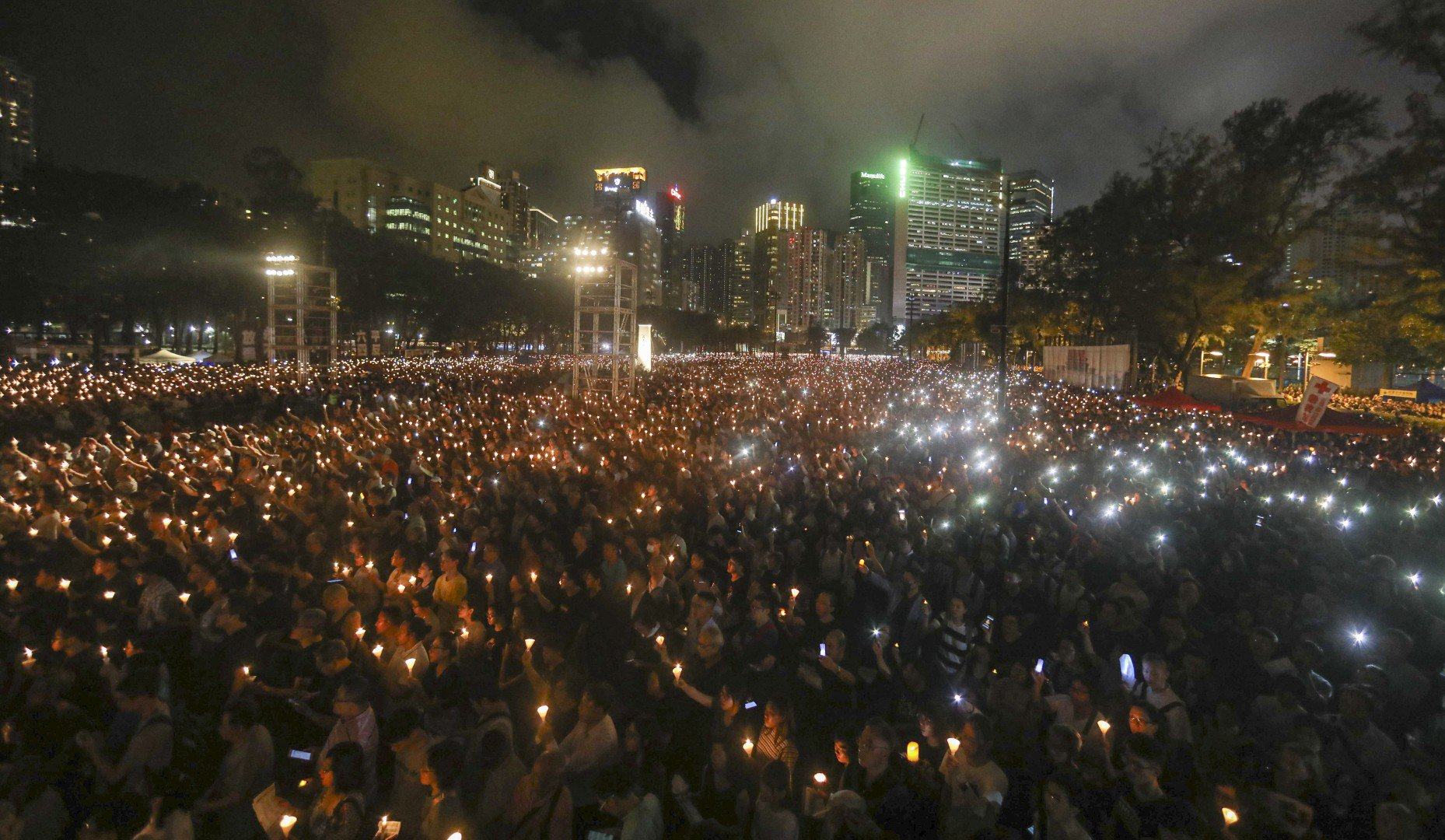 A sea of candles in 2019 marks the last time the June 4 vigil was officially held in Hong Kong. Photo: Sam Tsang