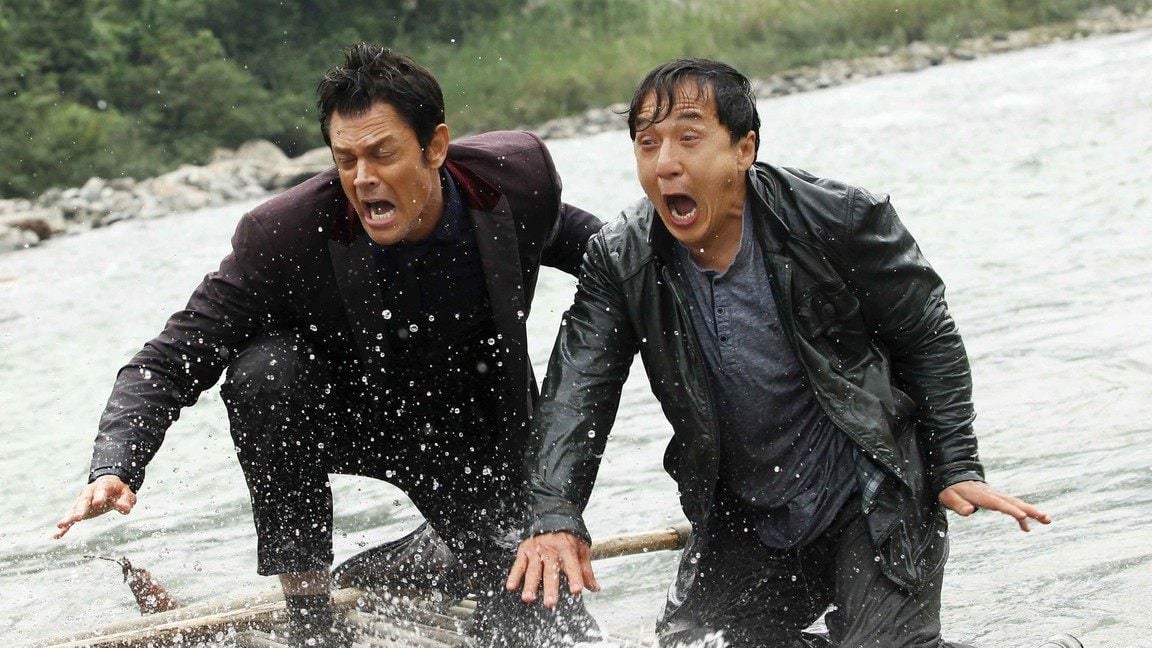 Jackie Chan as Benny Chan and Johnny Knoxville as US gambler Connor Watts in a still from US-China co-production Skiptrace (2016). Photo: Intercontinental Film Distributors