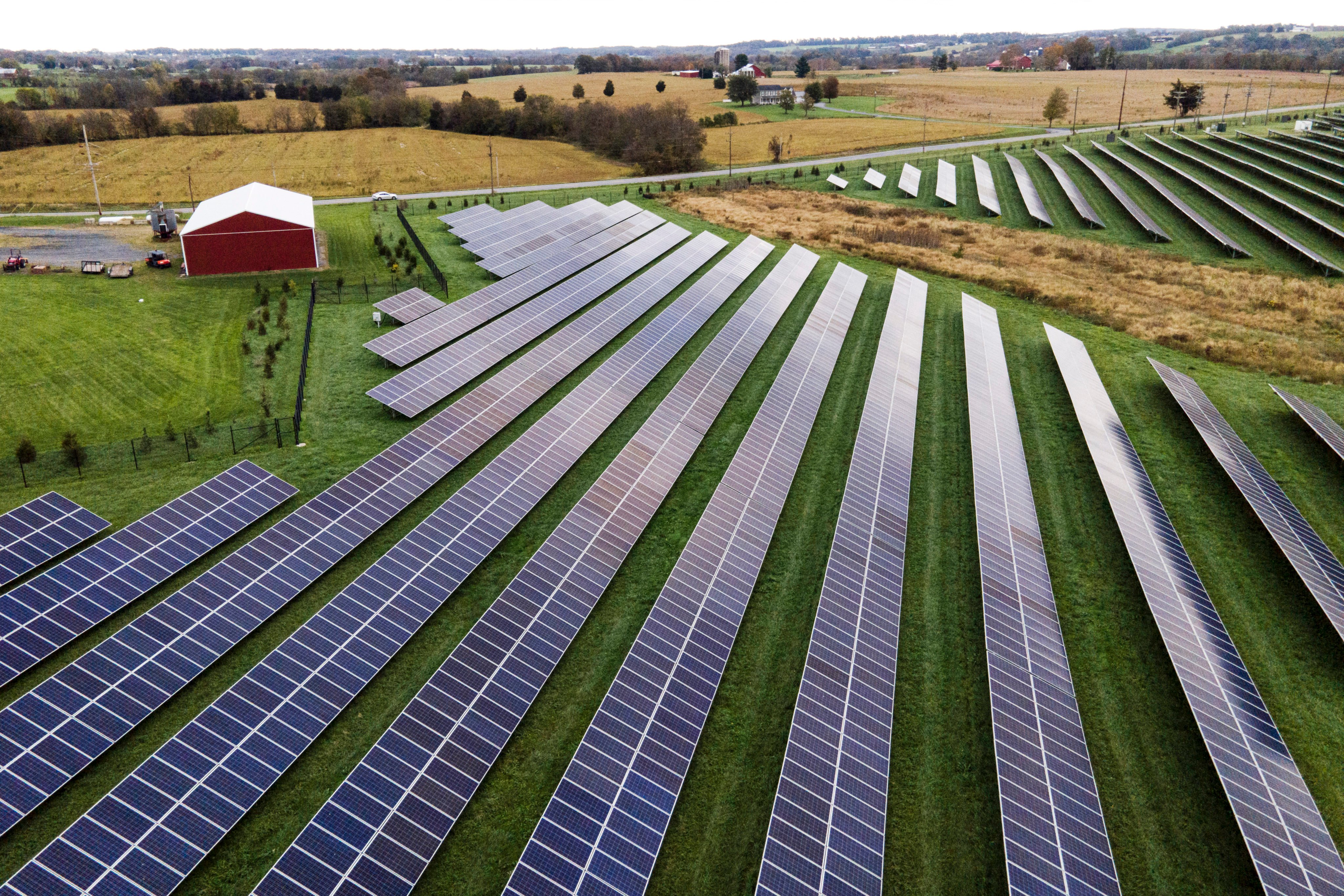Solar panels are seen in on farmland in Thurmont, Maryland. Photo: AP