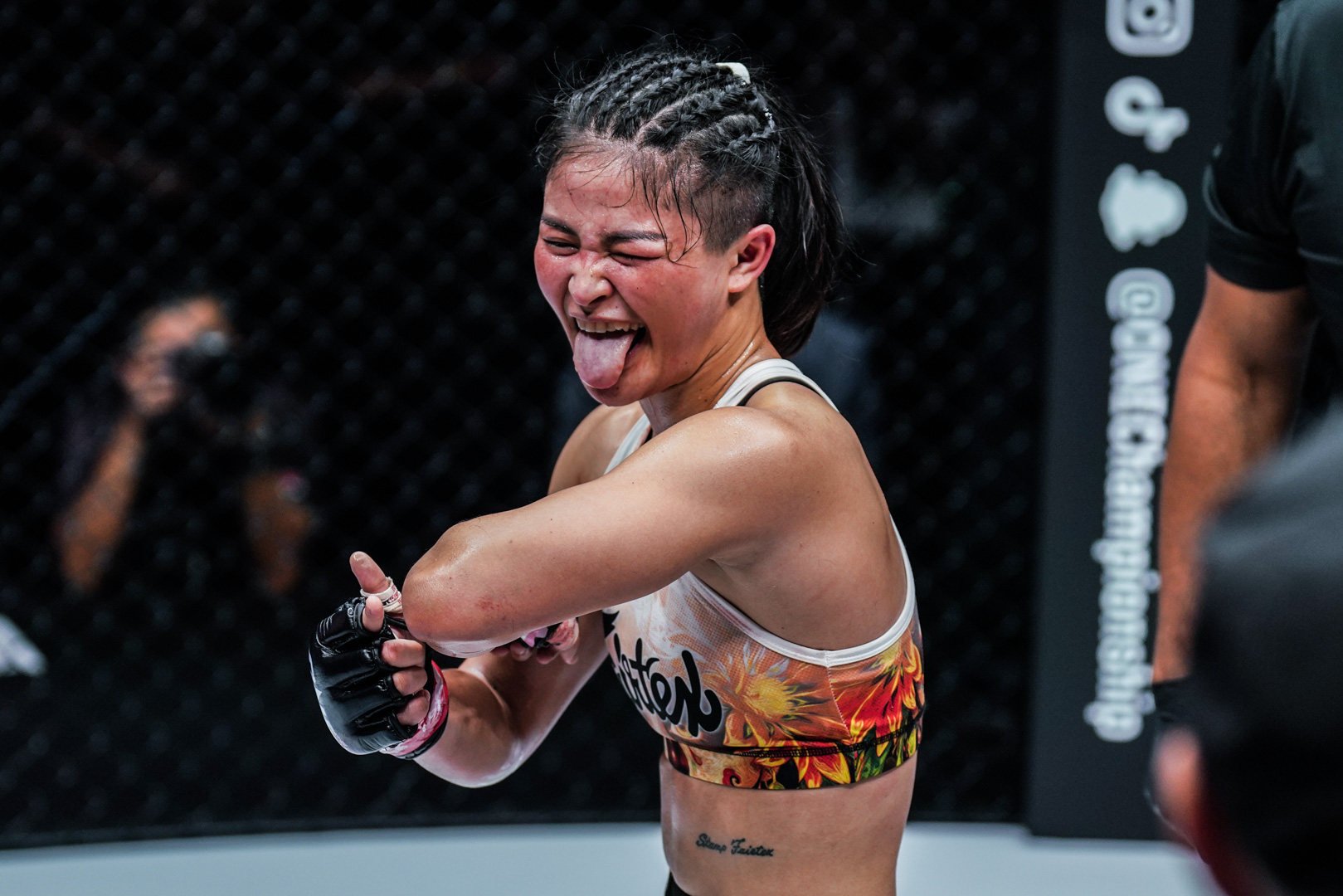 Stamp Fairtex poses for the camera after a unanimous-decision victory over fellow atomweight MMA contender Jihin Radzuan. Photos: ONE Championship.