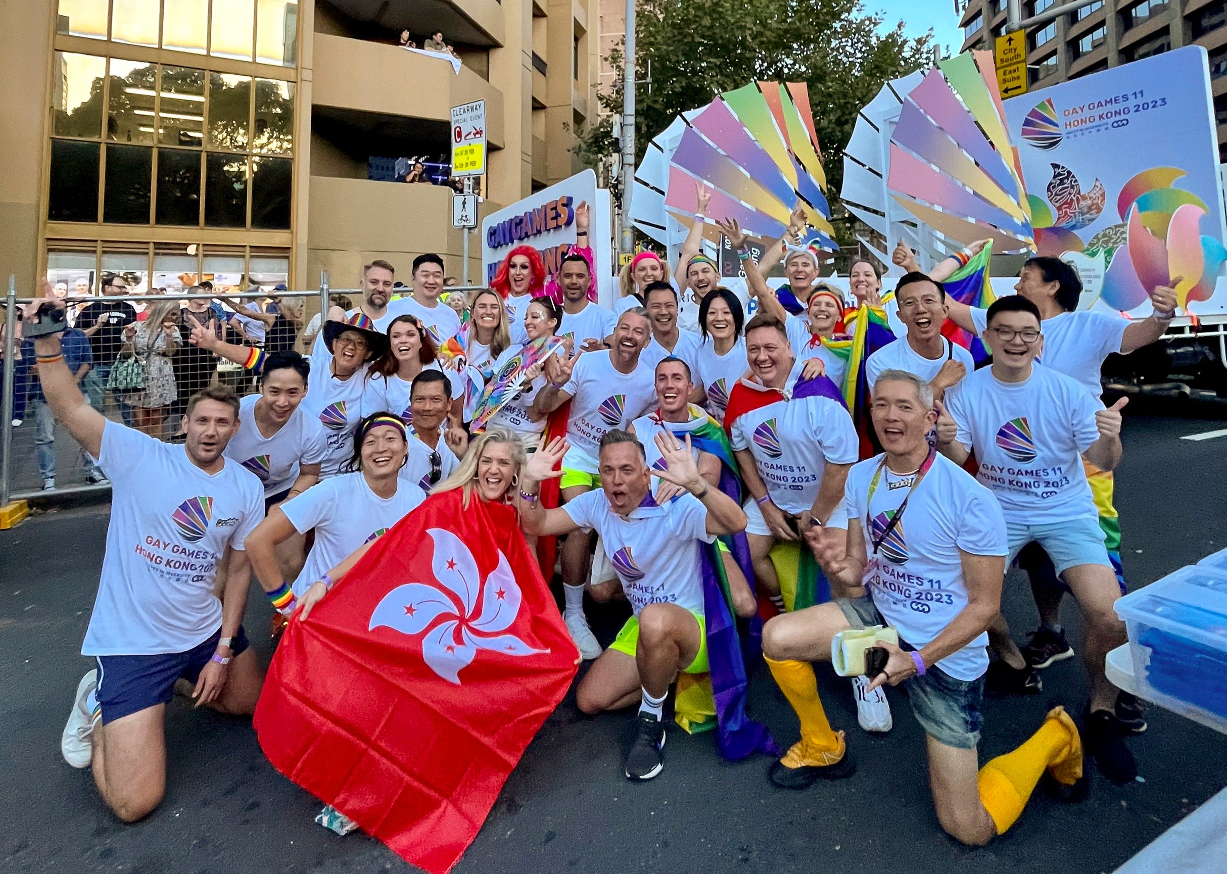 The Gay Games Hong Kong organisers celebrate in Sydney as part of the Mardi Gras Parade for World Pride on February 26. Photo: Handout