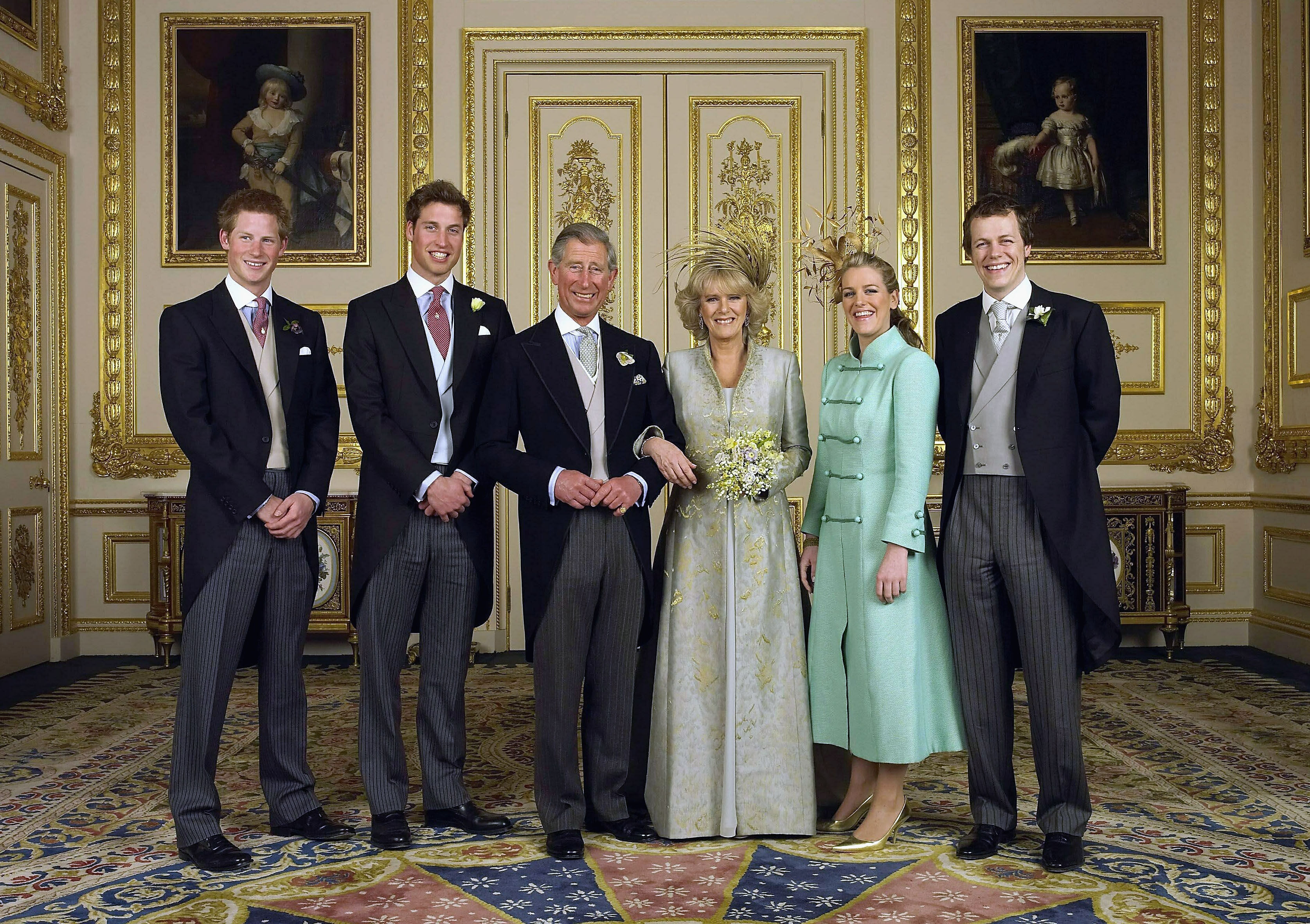 Prince Harry, Prince William, King Charles, Queen Consort Camilla, Laura Parker Bowles and Tom Parker Bowles represent Britain’s modern family. Photo: Getty Images