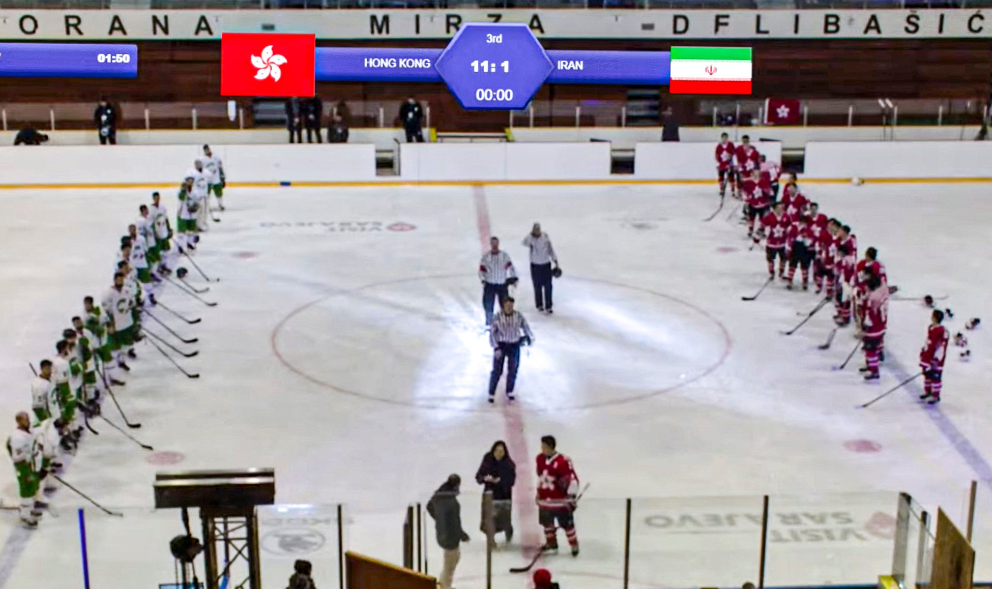 The moment the organiser of the Ice Hockey World Championship played a protest song instead of the national anthem of China after Hong Kong beat Iran. Photo: Handout