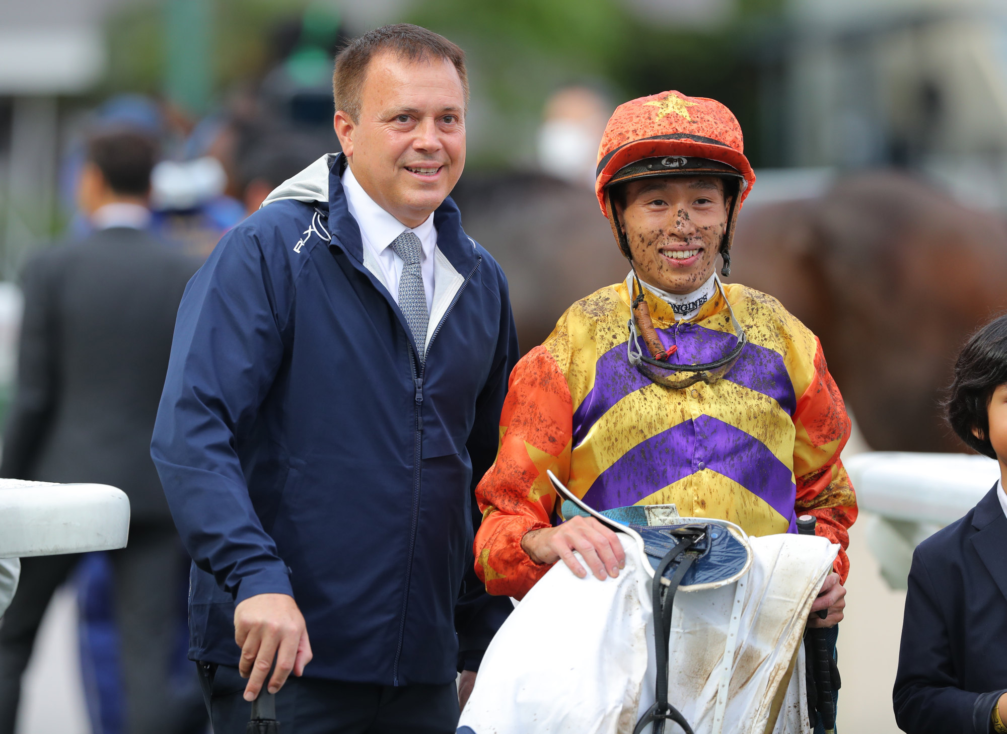 Trainer Caspar Fownes and jockey Vincent Ho enjoy Straight Arron’s victory.