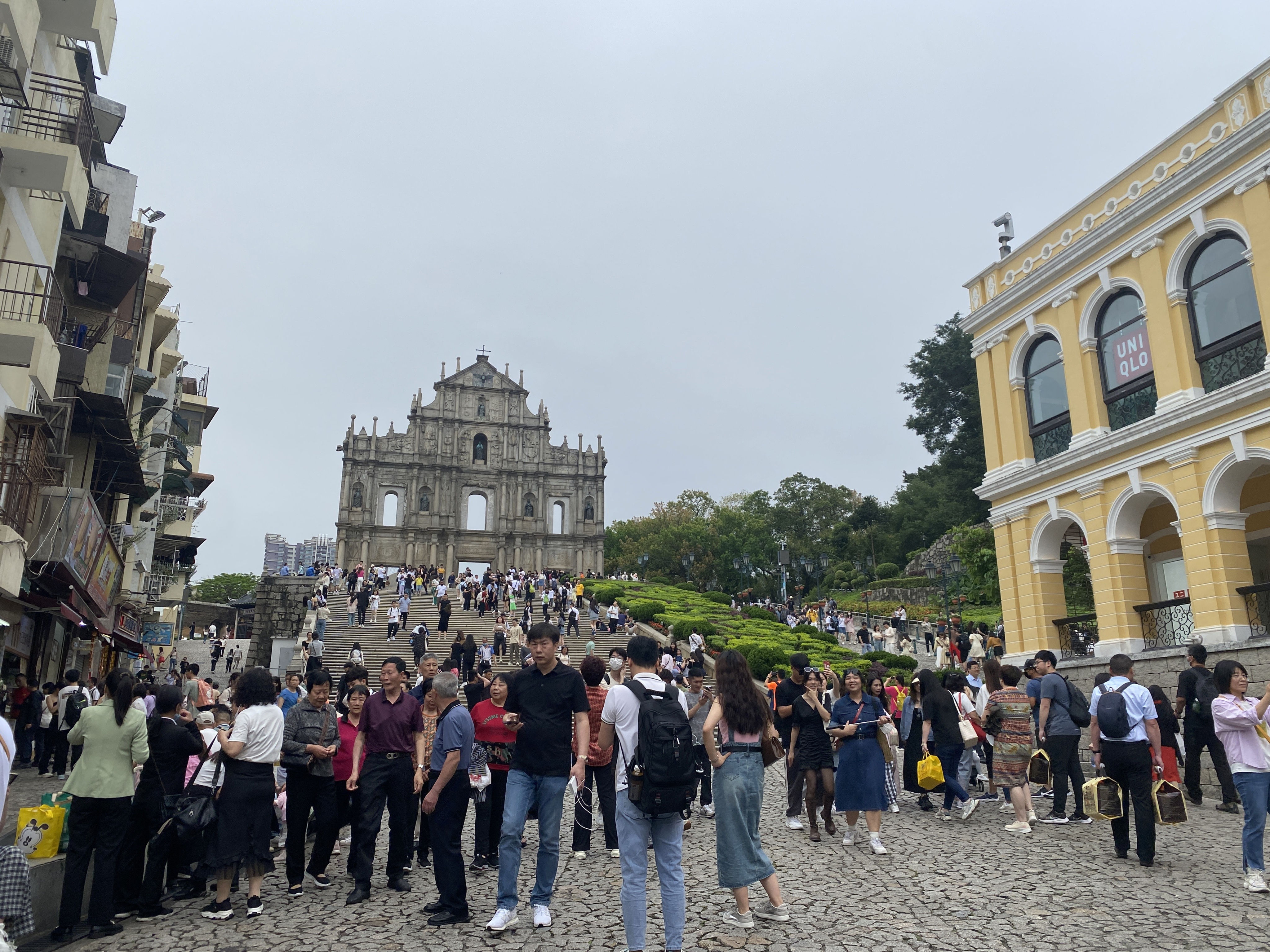 Tourists visit the ruins of Saint Paul’s in Macau on May 2 during the week-long Labour Day holiday earlier this month. Photo: Li Jiaxing