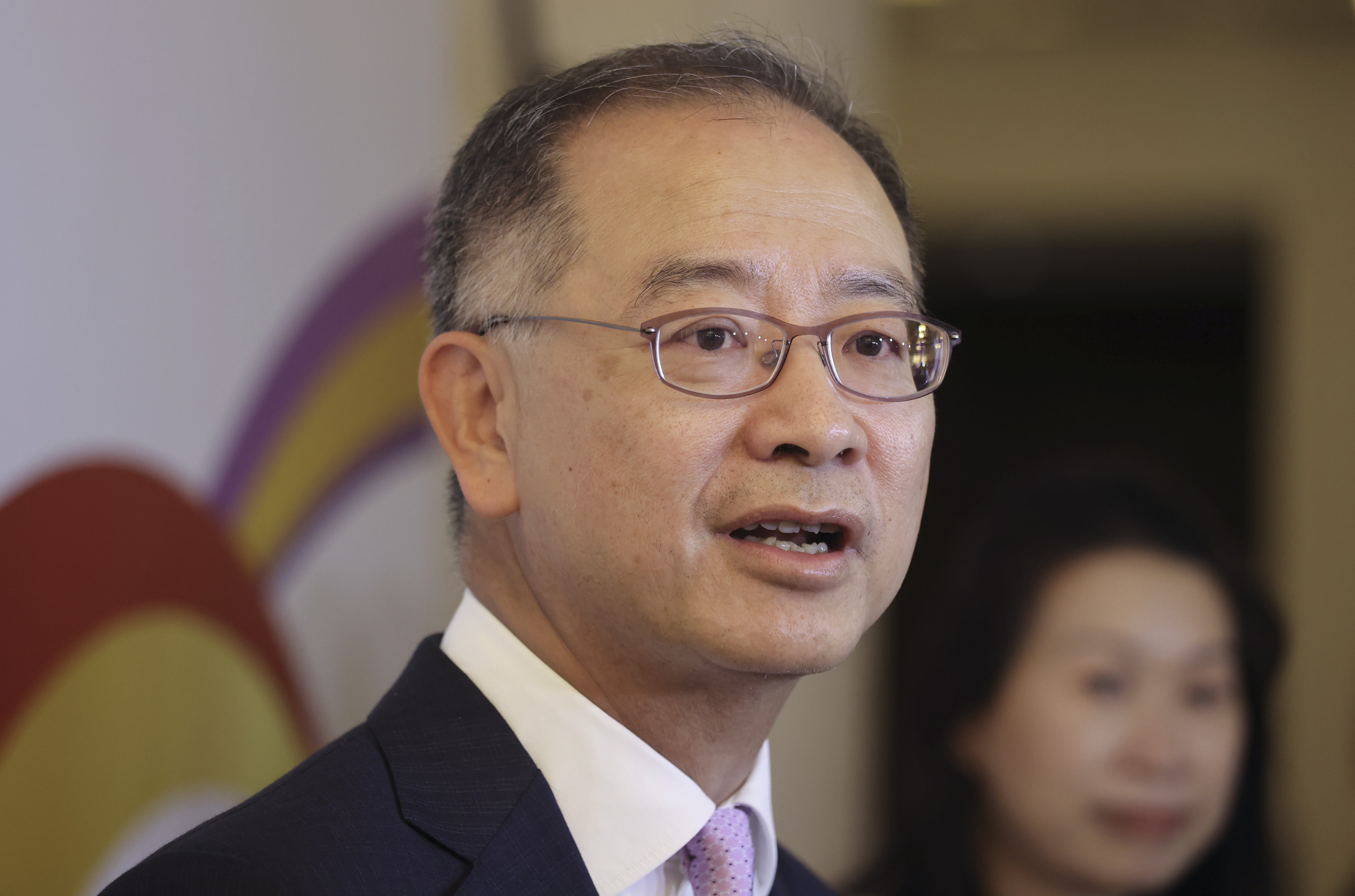 Hong Kong Monetary Authority (HKMA) Chief Executive Eddie Yue Wai-man speaks to the press at the HKMA-BIS Joint Conference at The Rosewood in Tsim Sha Tsui on March 24, 2023. Photo: SCMP / Jonathan Wong