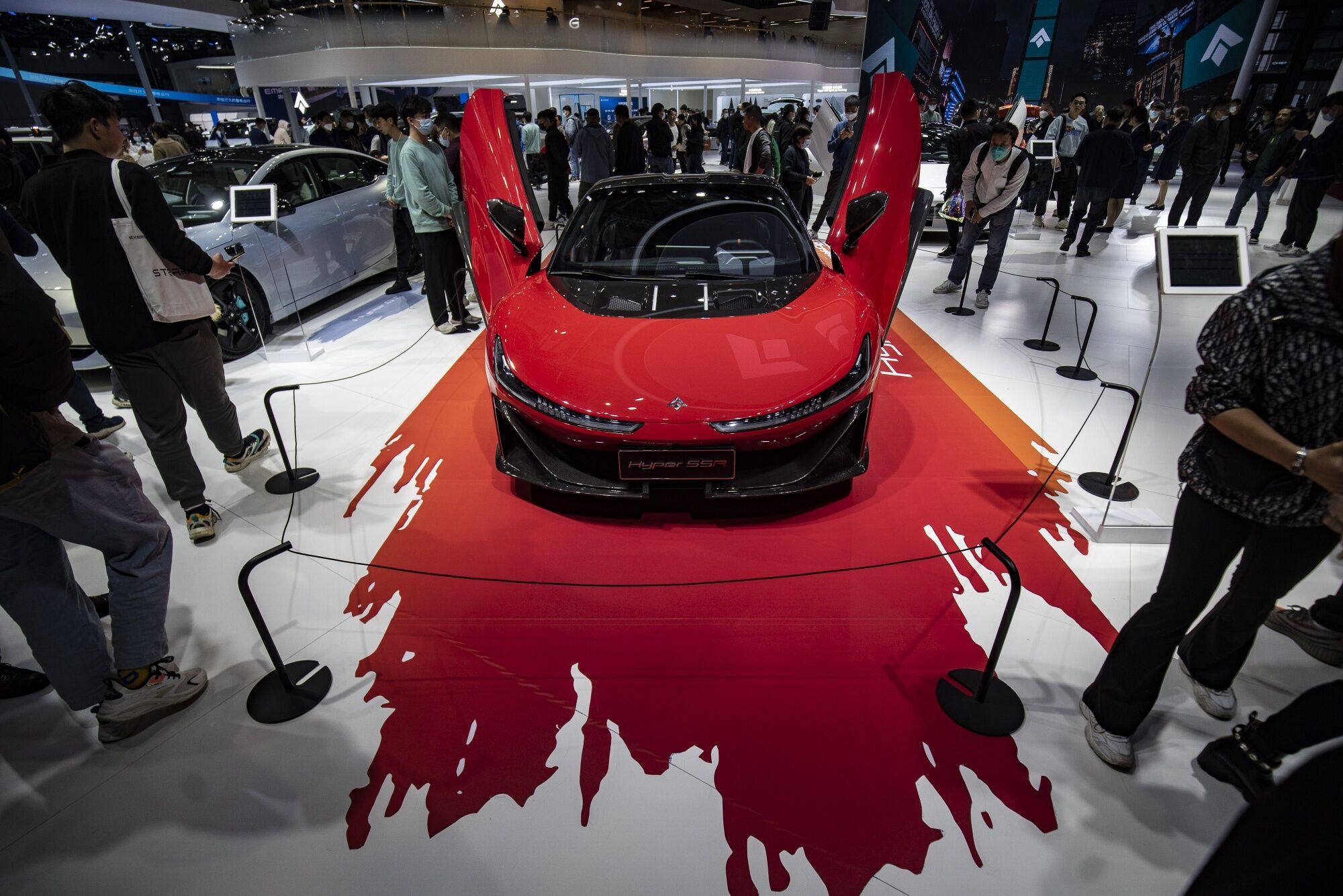 A GAC Aion Hyper SSR electric sports car on display at the Shanghai Auto Show on April 24. China is the world’s largest market for electric vehicles. Photographer: Bloomberg