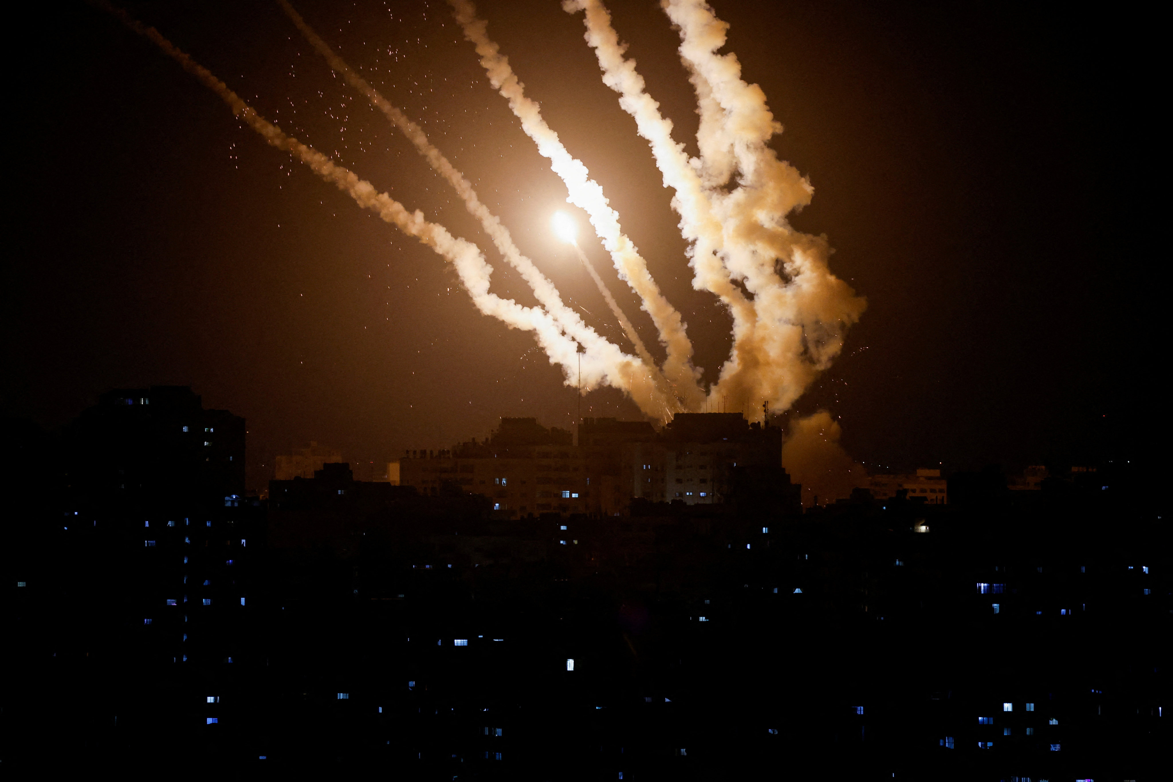 Rockets being fired from Gaza into Israel on Wednesday. Photo: Reuters