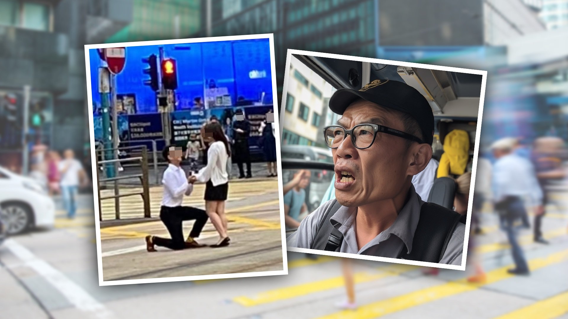 Social media observers have reacted with anger to a Hong Kong man who staged a “romantic” marriage proposal in the middle of a busy street in the heart of the city. Photo: SCMP composite/Facebook