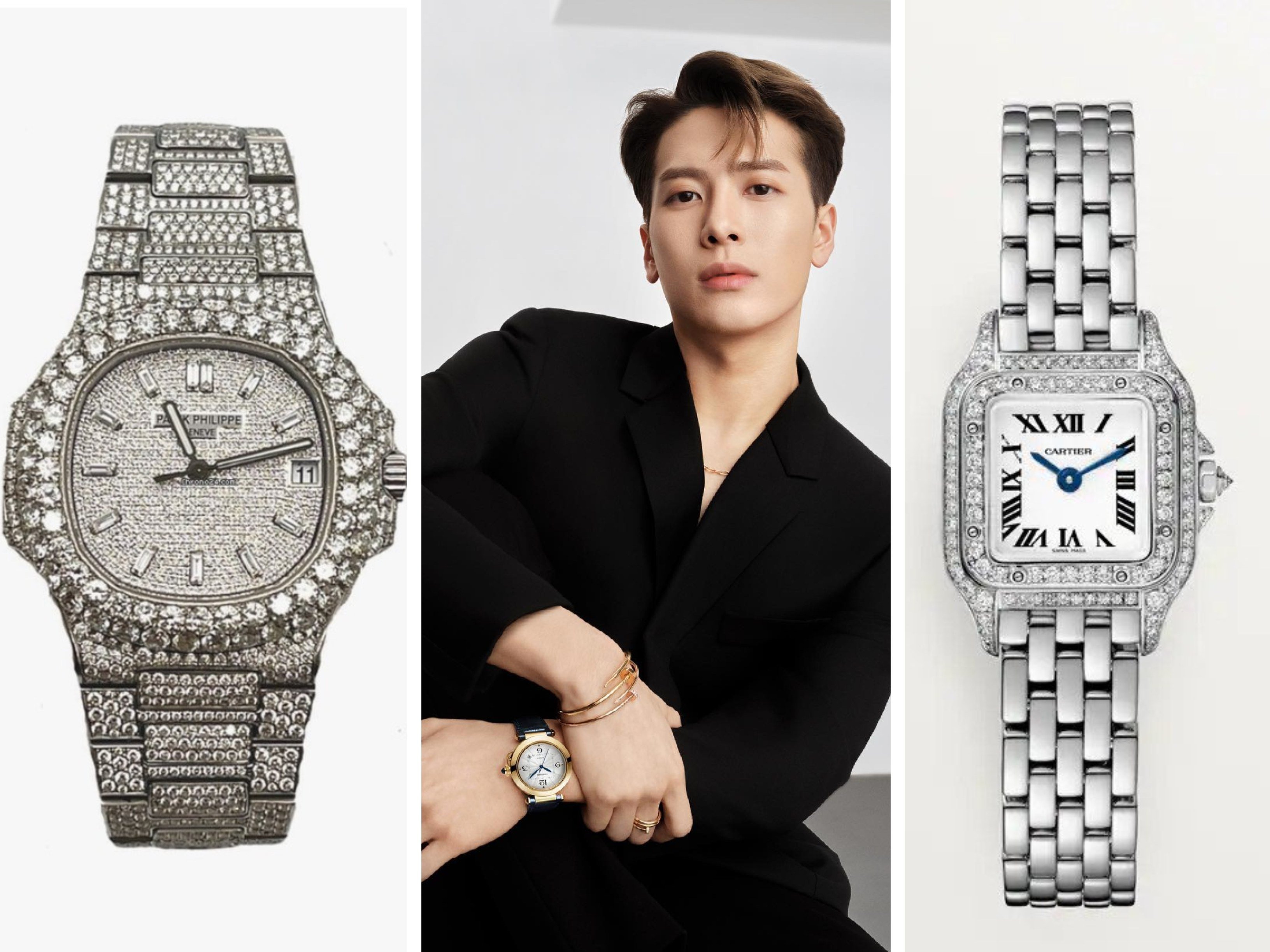 Jackson Wang boasts an enviable watch collection, including pieces by Patek Philippe and Cartier. Photos: Chrono24, Cartier, @jacksonwang852g7/Instagram