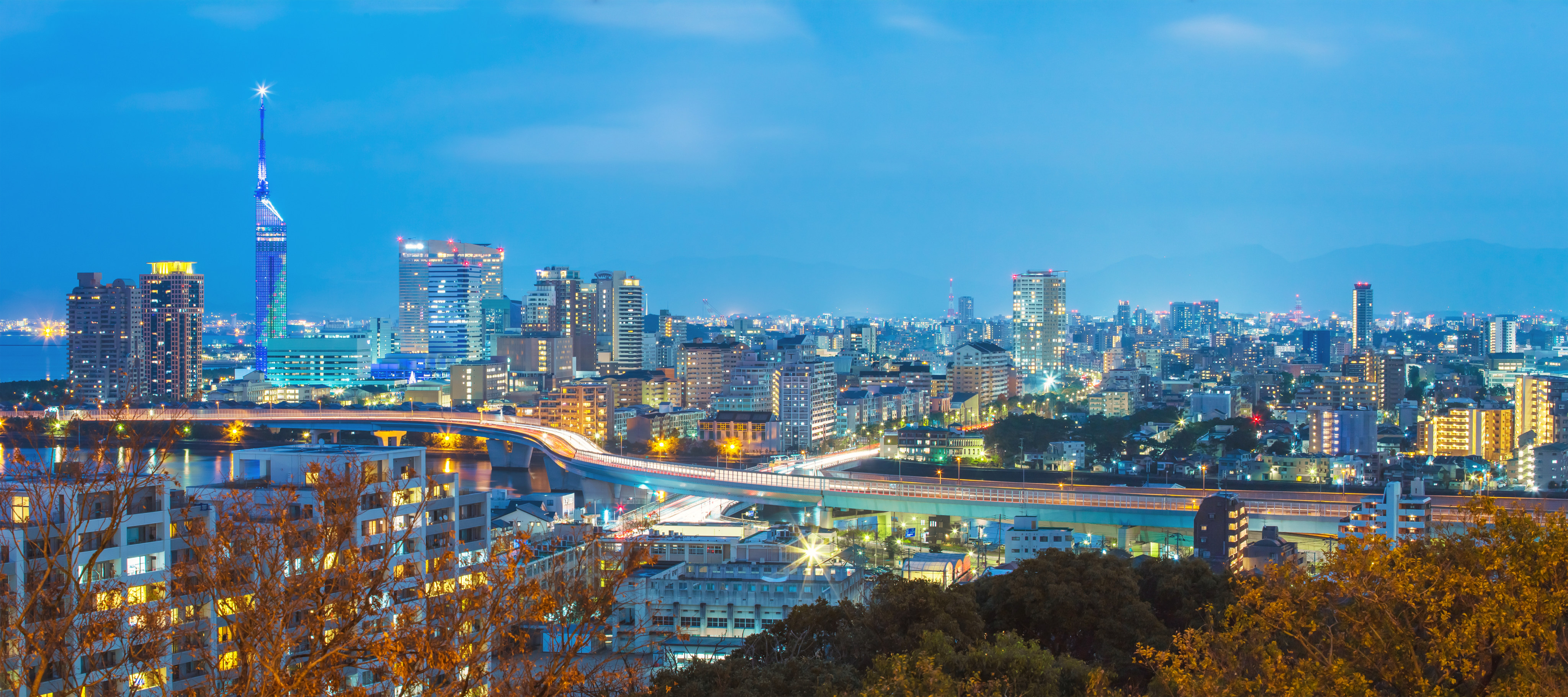 A panorama view of Fukuoka cityscape in Kyushu, Japan. Photo: Shutterstock