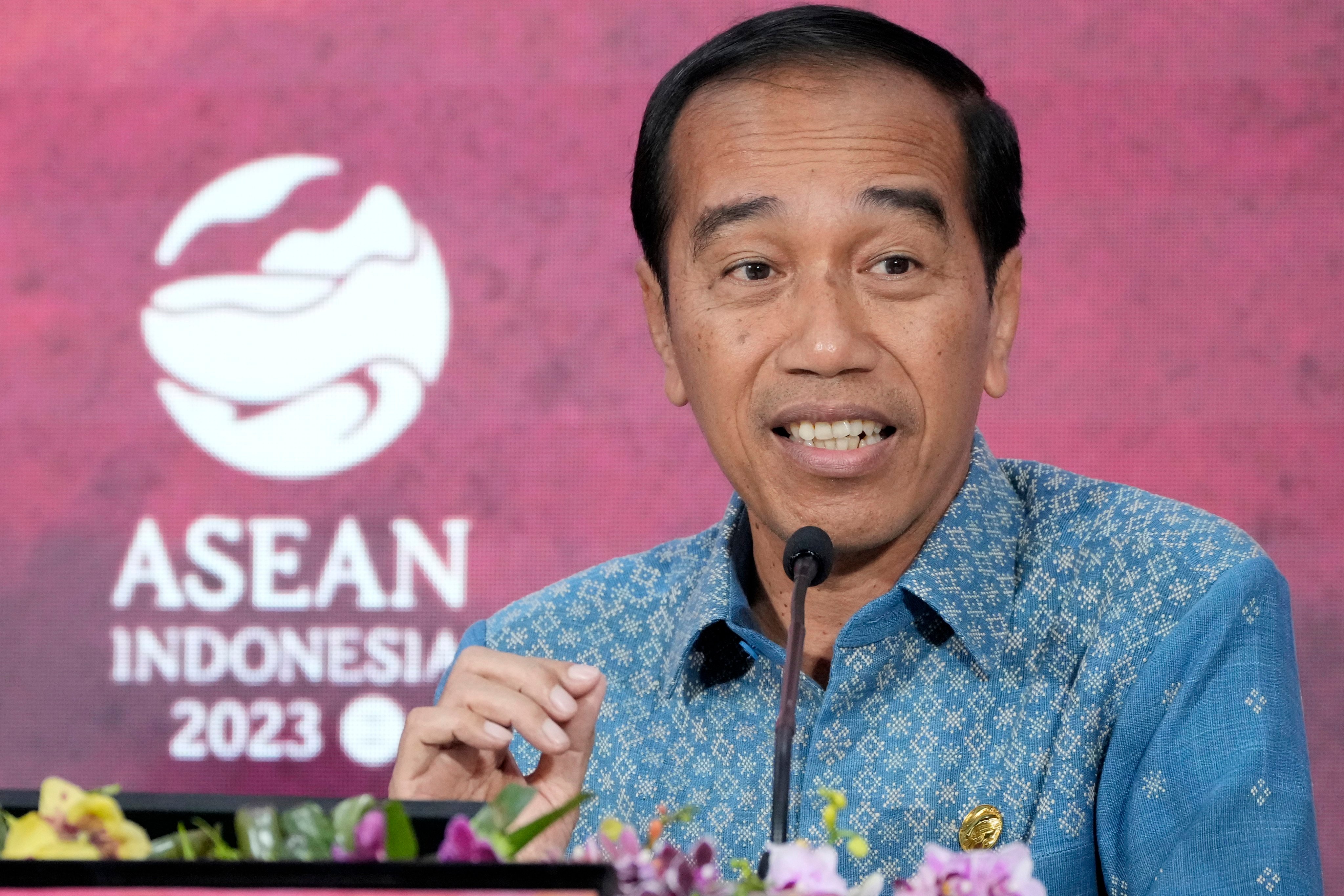 Indonesia’s President Joko Widodo speaks at a press conference at the 42nd Asean Summit in Labuan Bajo, East Nusa Tenggara, Indonesia, on May 11. Indonesia is the chair of Asean this year. Photo: EPA-EFE