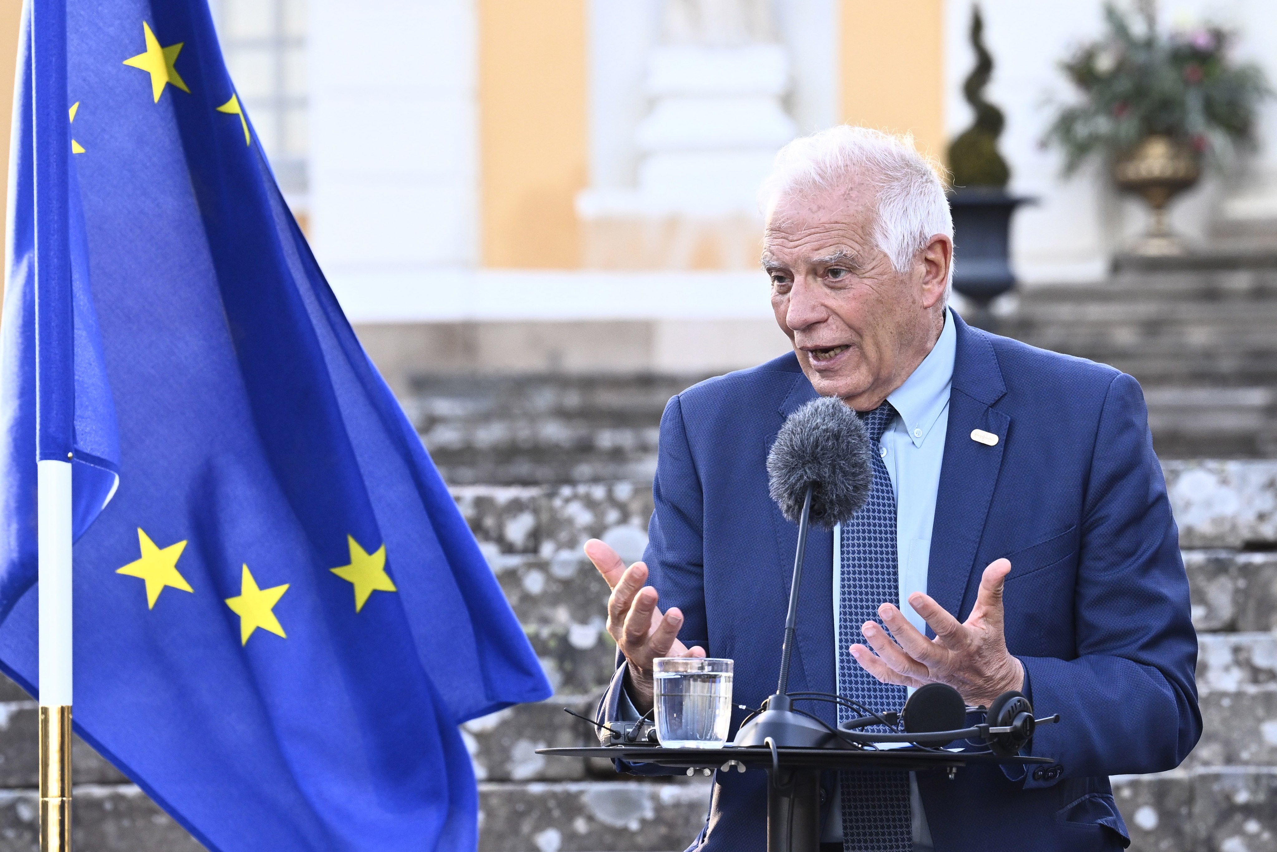 EU foreign policy chief Josep Borrell speaks during a press conference outside Marsta, Sweden, on Friday. Photo: EPA-EFE