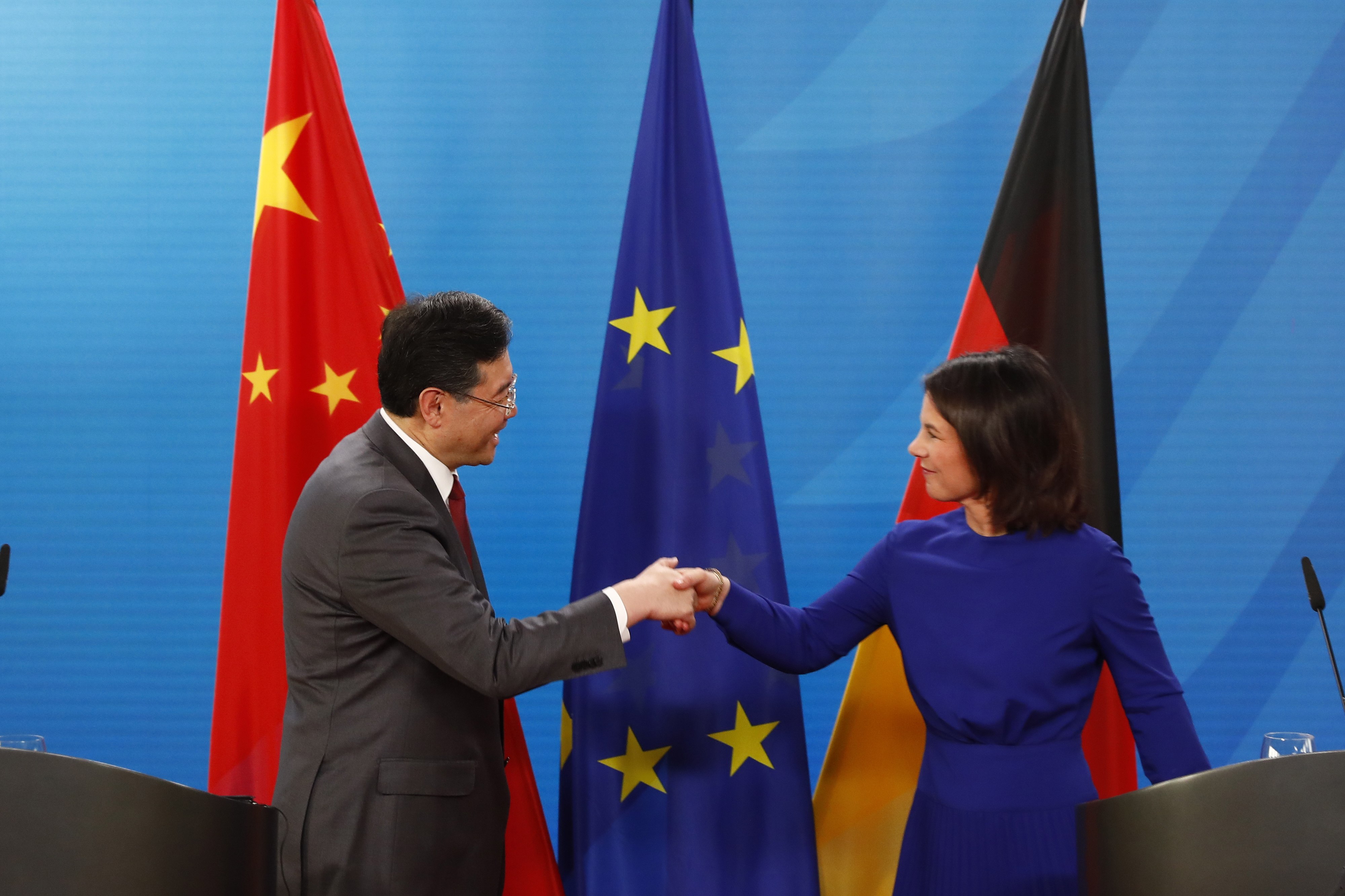 Chinese Foreign Minister Qin Gang and German counterpart Annalena Baerbock in Berlin on Tuesday. Photo: EPA-EFE