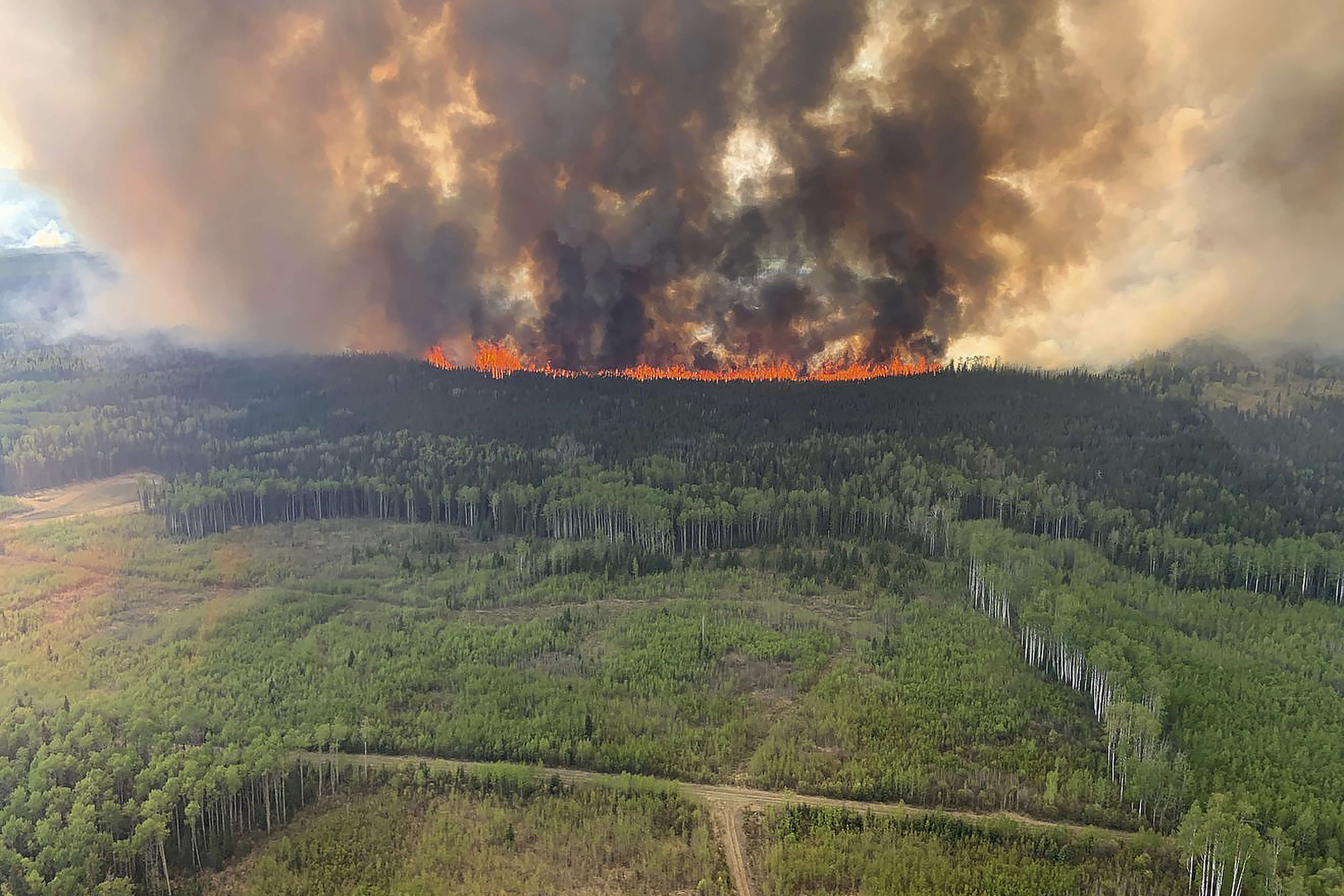 The Bald Mountain Wildfire burns in the Grande Prairie Forest Area in Alberta, Canada on Friday,. Photo: Government of Alberta Fire Service / Canadian Press via AP