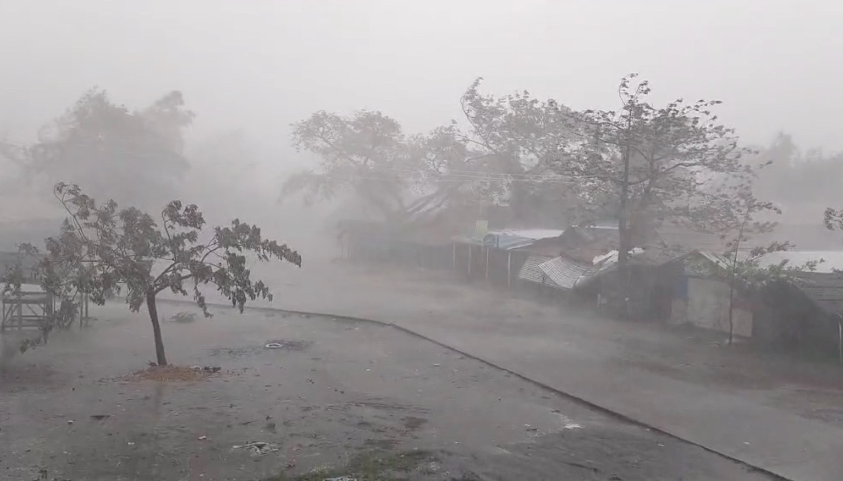 Strong winds and heavy rainfall is seen at ThekayPyin Rohingya camp, as Cyclone Mocha approaches, in Sittwe, Rakhine, Myanmar. Photo: Reuters