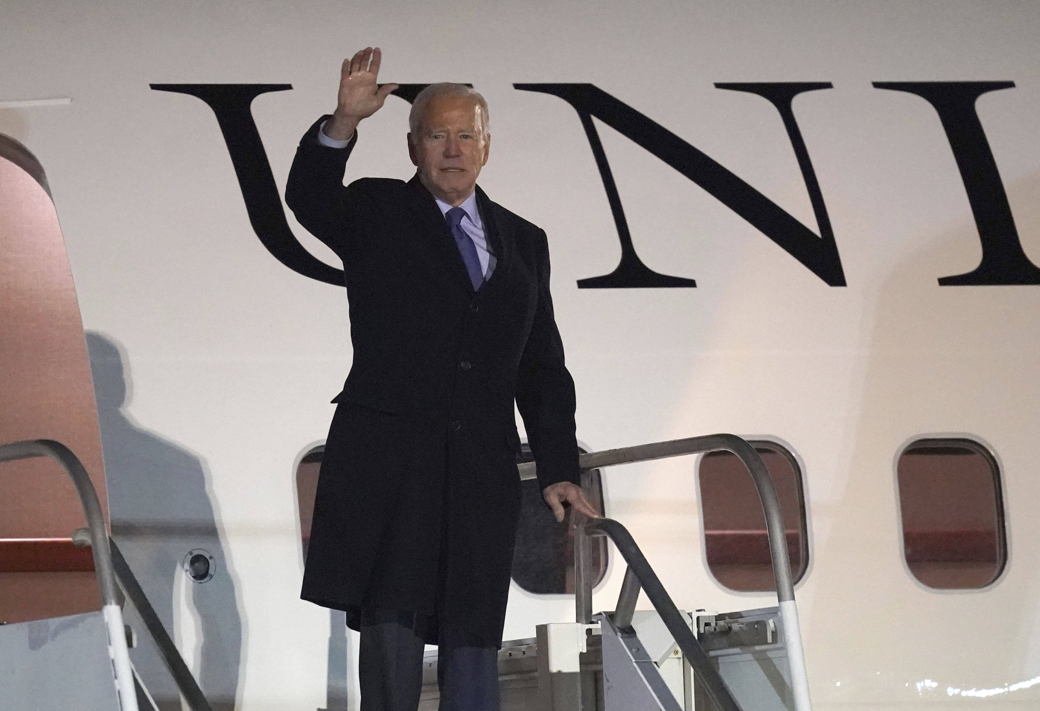 US President Joe Biden waves as he boards Air Force One earlier this year. Photo: PA via AP