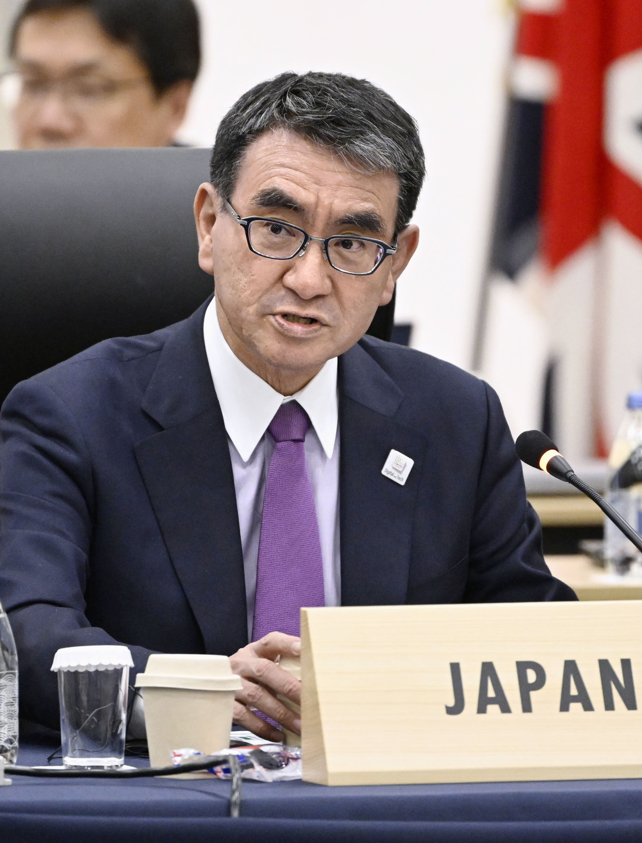 Taro Kono, Japan’s digital reform minister, speaks during a meeting of Group of Seven ministers last month. Photo: Kyodo