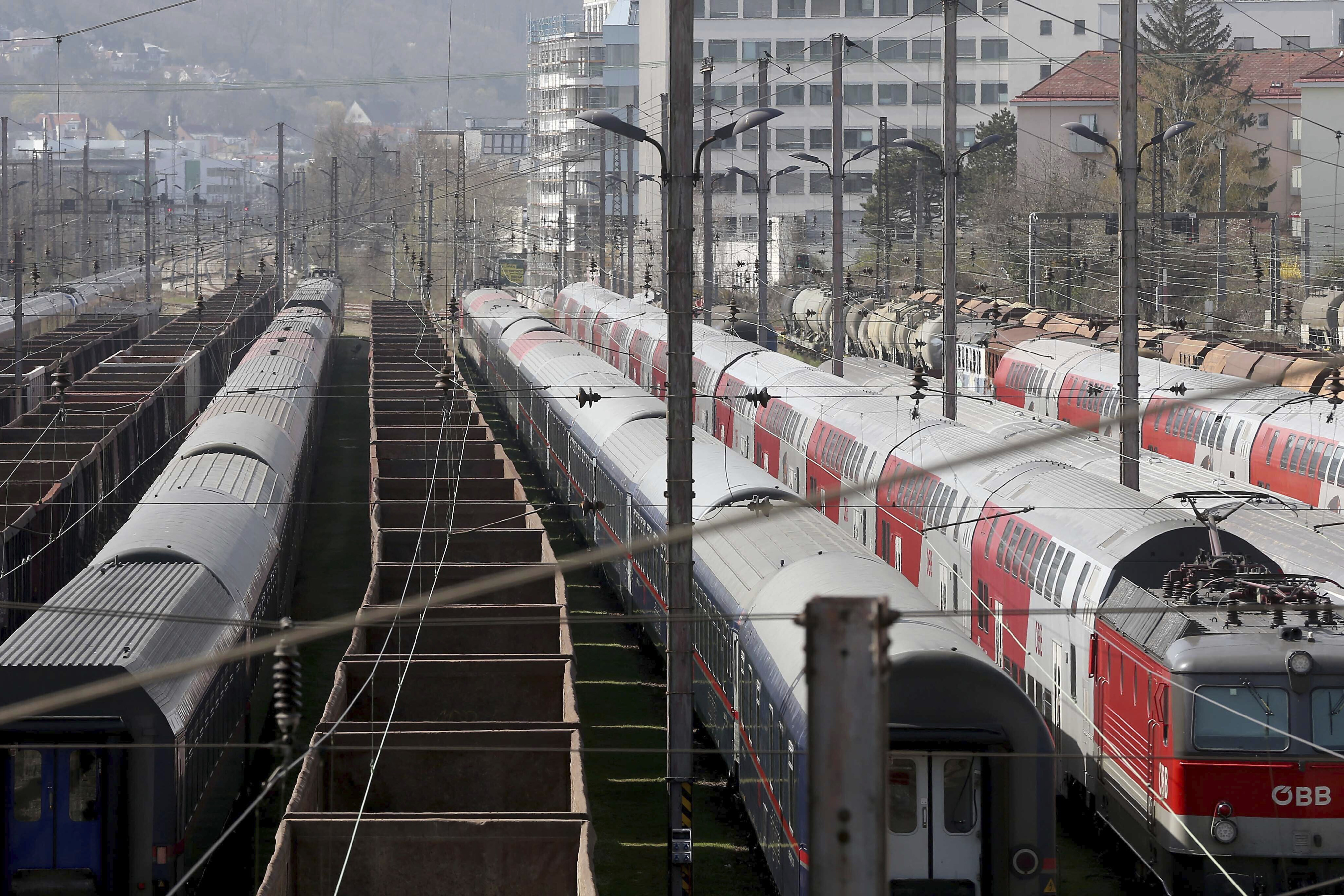 Trains are parked at a station in Vienna, Austria in March 2020. Photo: AP