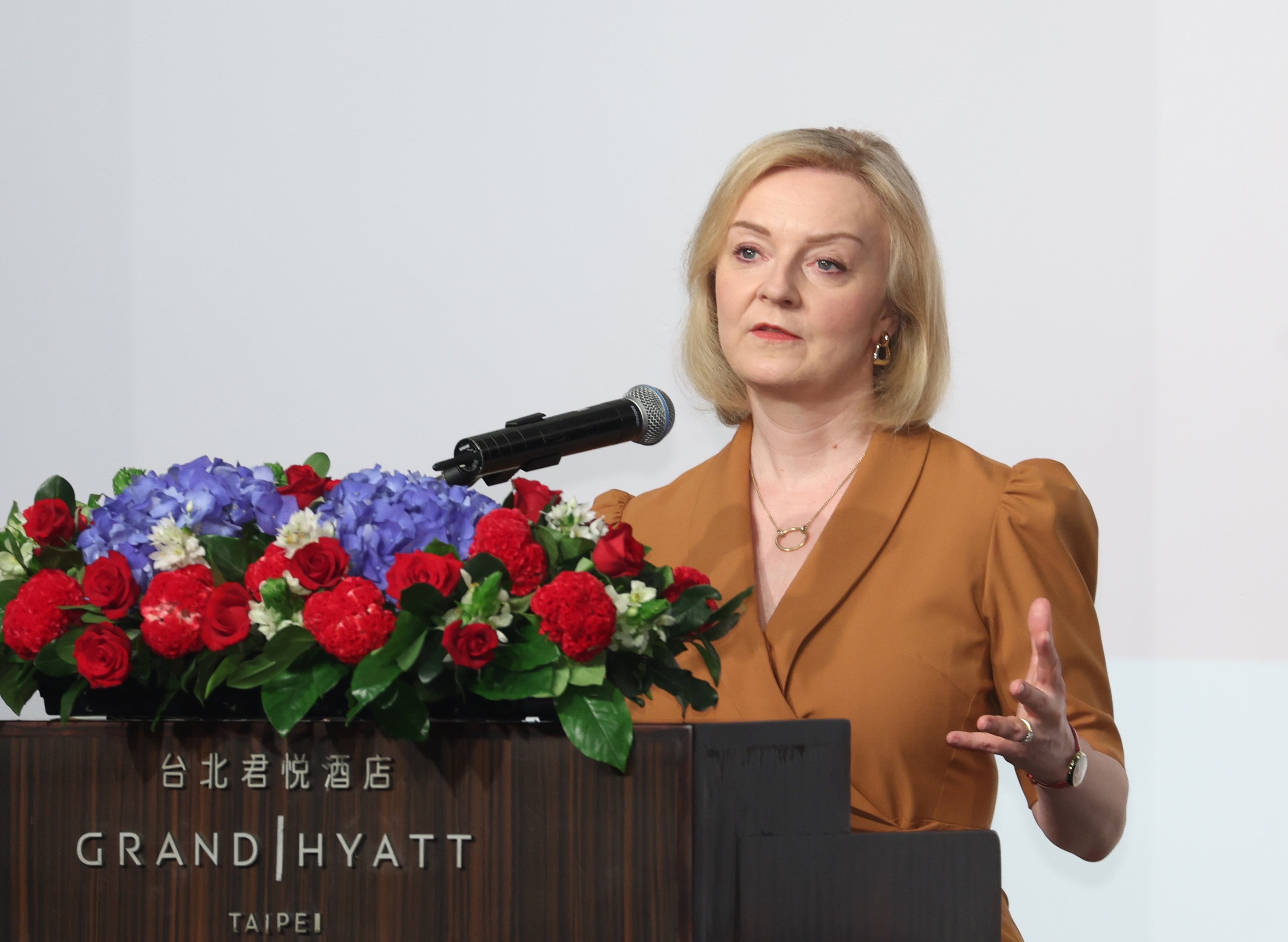 Former British prime minister Liz Truss, known for her hawkish stance on Beijing, has urged the West to collectively support Taiwan. Photo: CNA