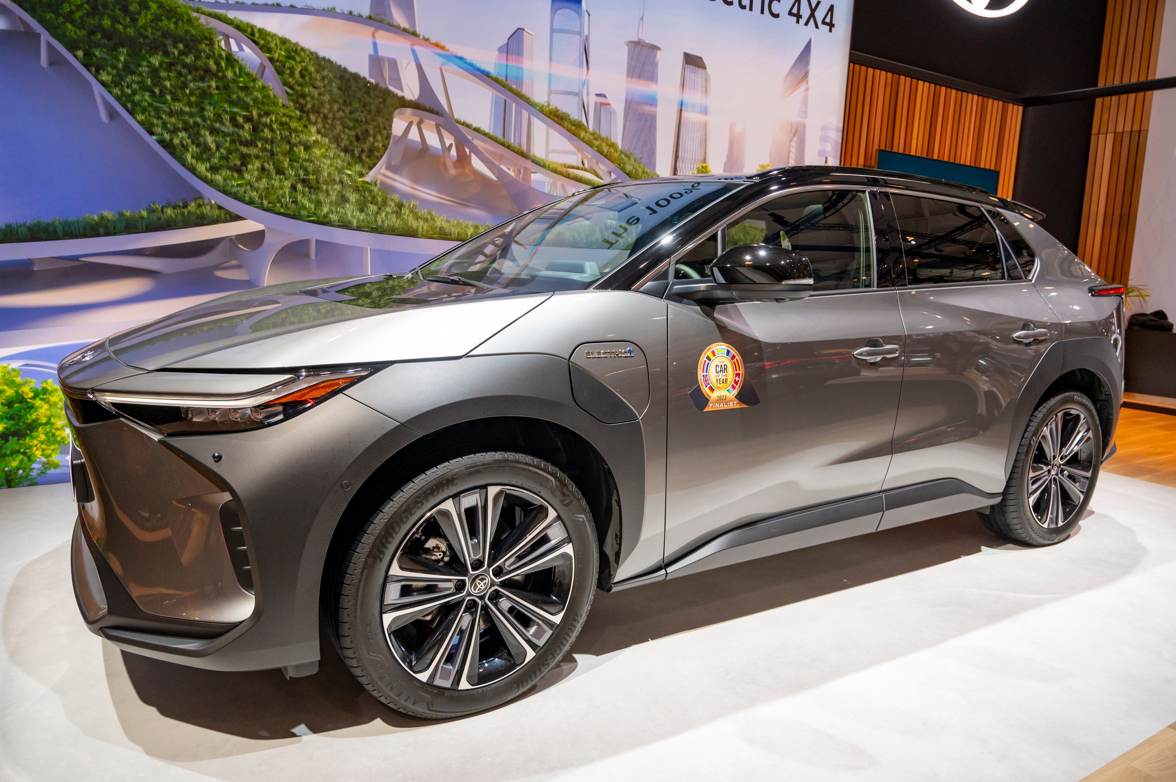 Toyota bZ4X electric crossover SUV at the Brussels Expo on January 13, 2023 in Belgium. Photo: Getty Images