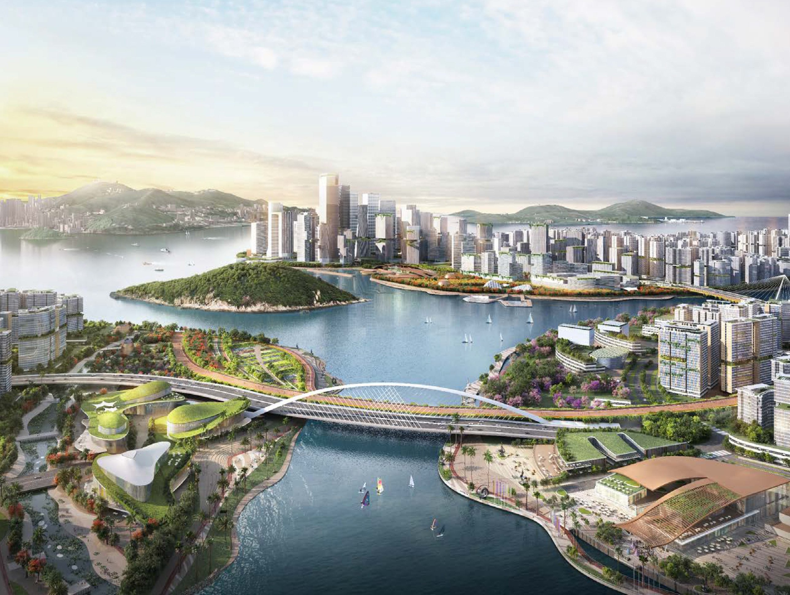 Rendered illustration of three artificial islands project at Lantau. Photo: Handout 